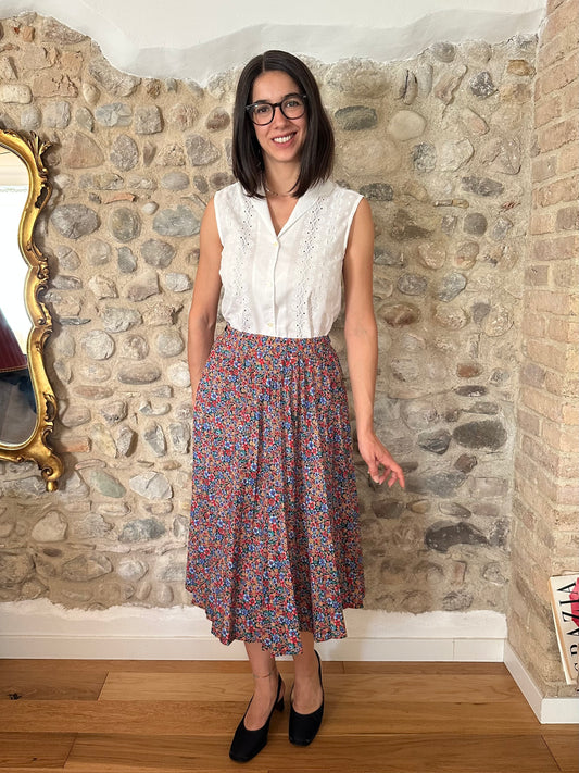 Gonna Sartoriale Vintage Anni ‘70 Fantasia Fiori Tg.38/40