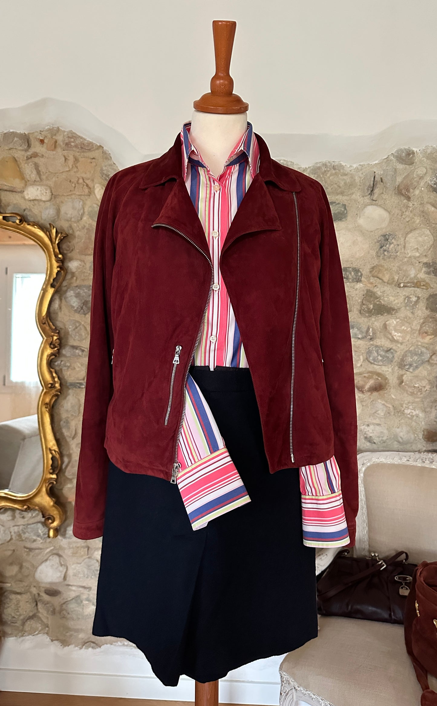 Giubbotto Prada Anni 2000 in Pelle Scamosciata Bordeaux Tg.40/42