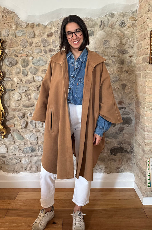 Cappa Mantella Anni ‘70 in Lana Marrone Biscotto Tg.Unica