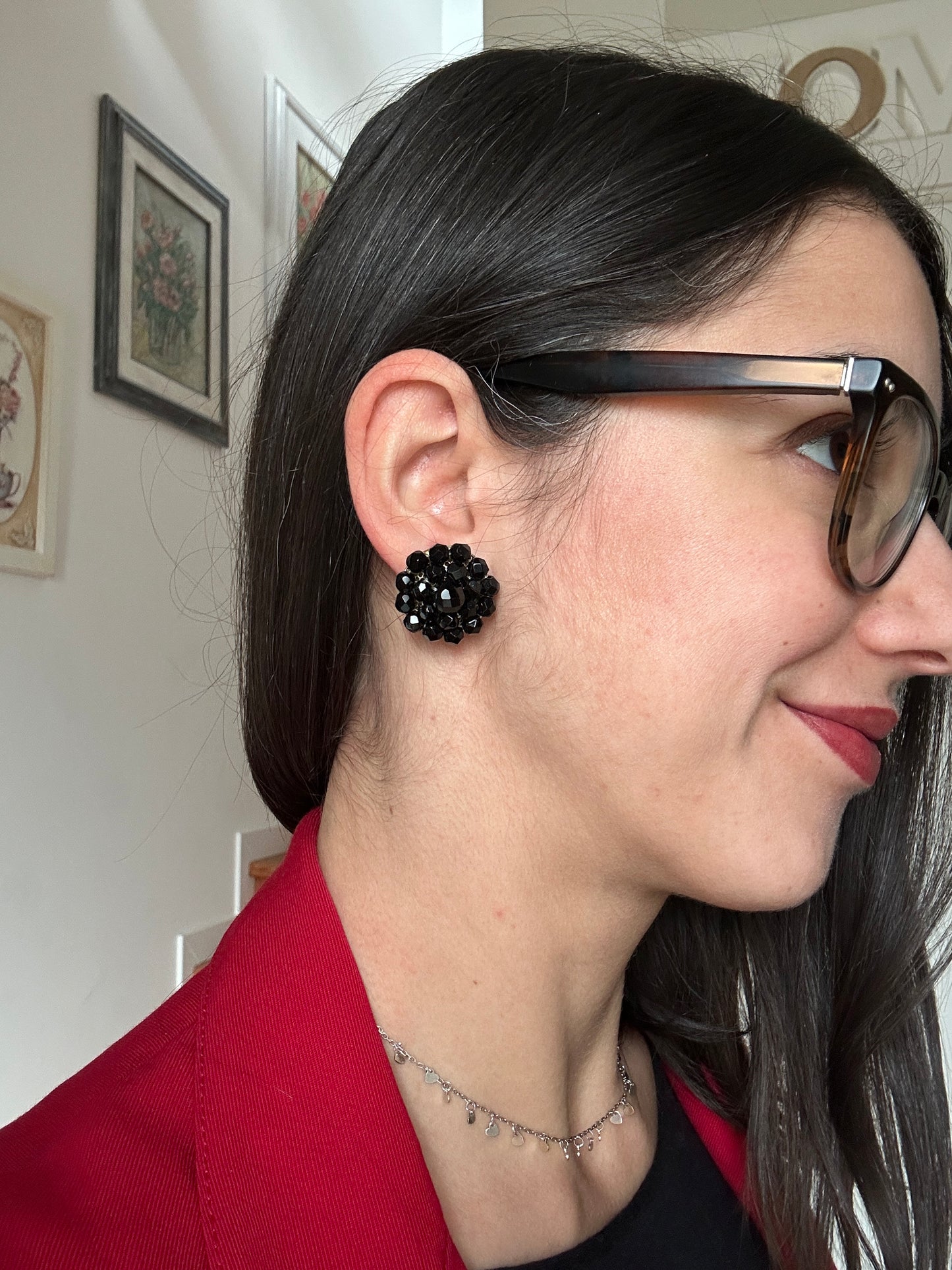 Orecchini Anni ‘60 a Clip con Perline Neri