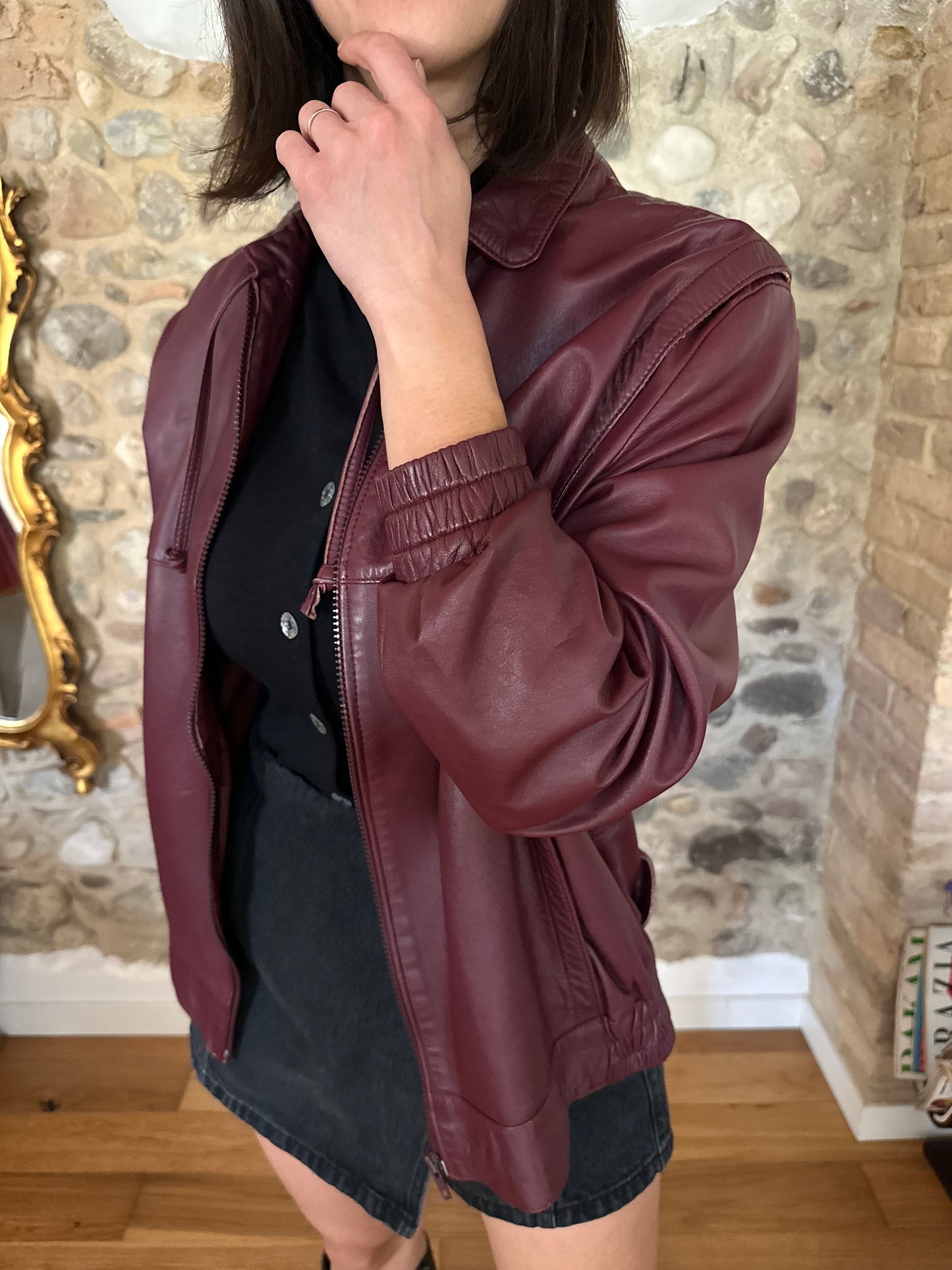 Giubbotto Vintage Anni ‘80 in Pelle Vinaccia Tg.44/46