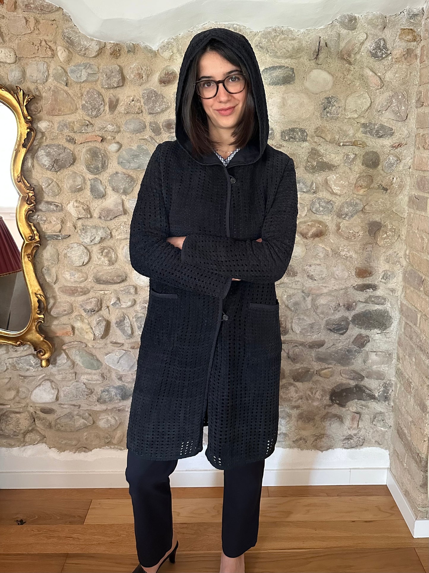 Giacca Lunga ‘S Max Mara in Pelle Scamosciata Intrecciata Blu Tg.40/42