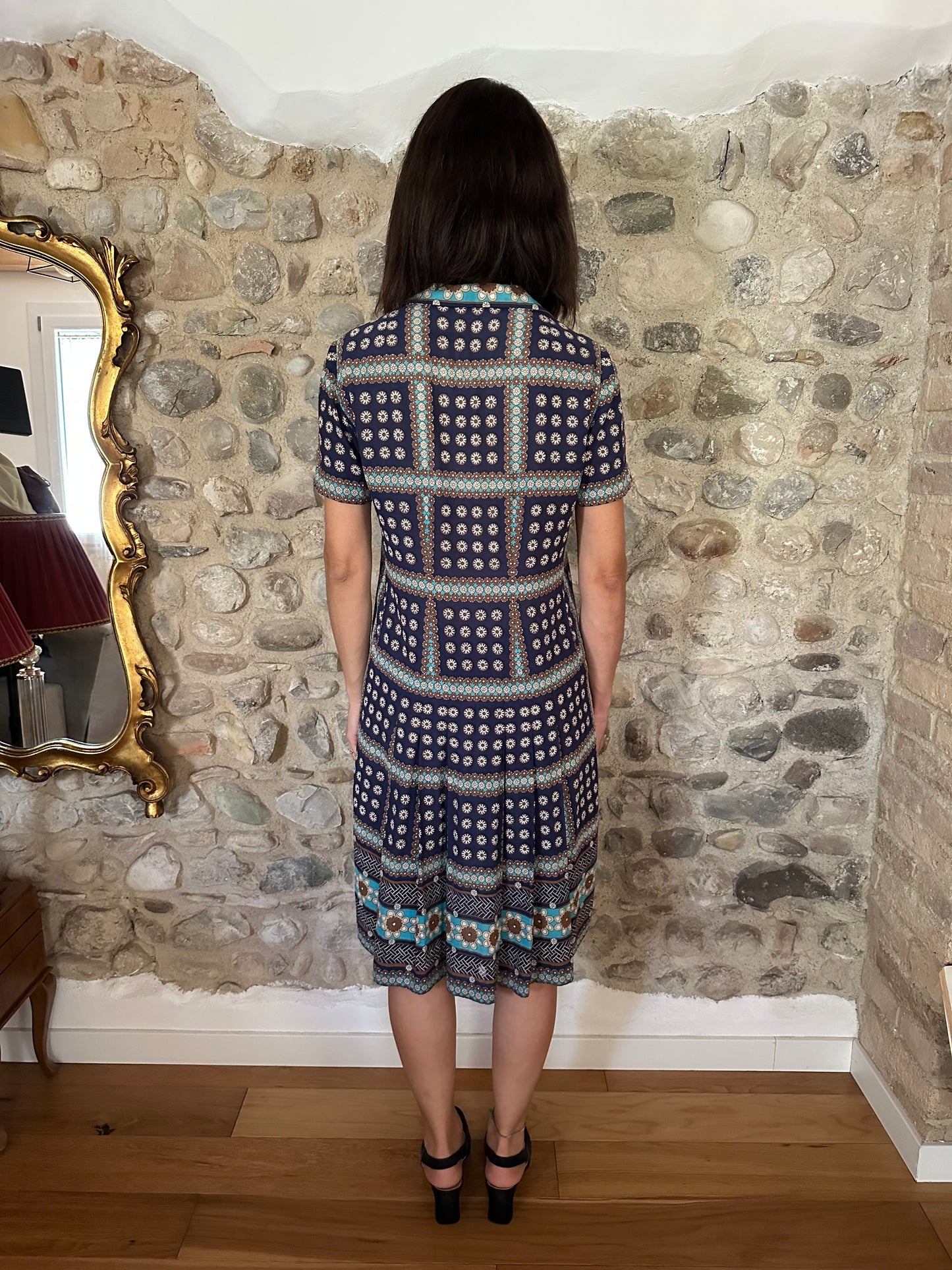 Abito Vintage Anni ‘60 Sartoriale in Seta Blu Tg.46
