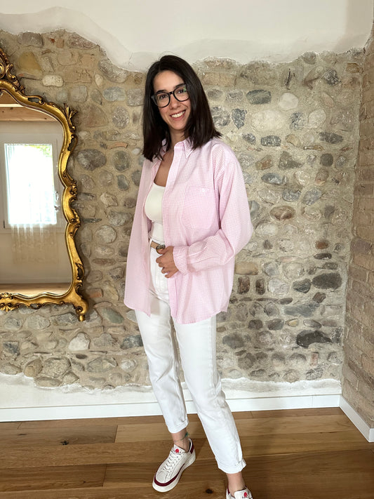 Camicia Anni Novanta Vichy Bianco e Rosa Tg.46/48