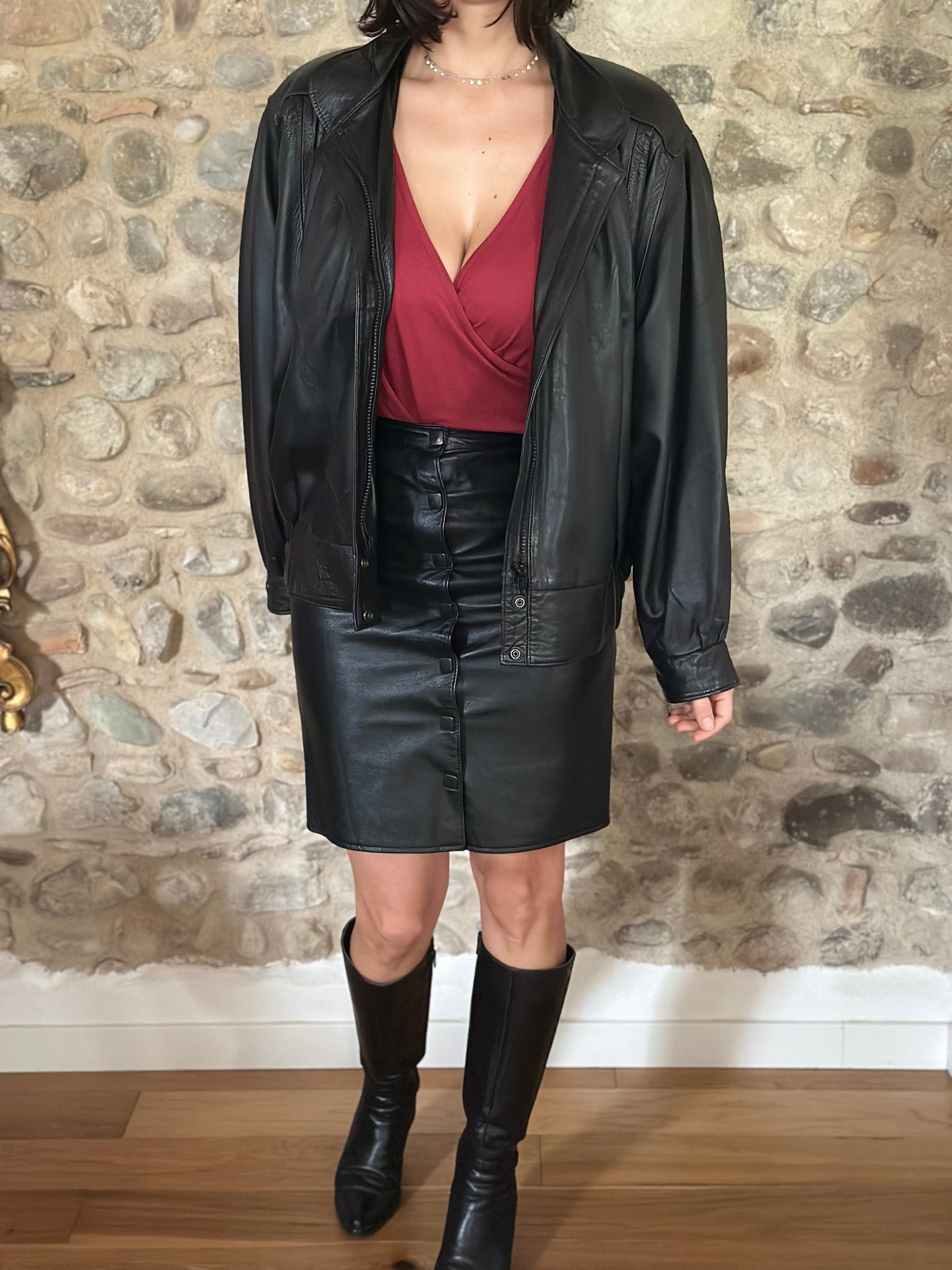 Giubbotto Vintage Anni ‘80 in Pelle Nero Tg.44/46