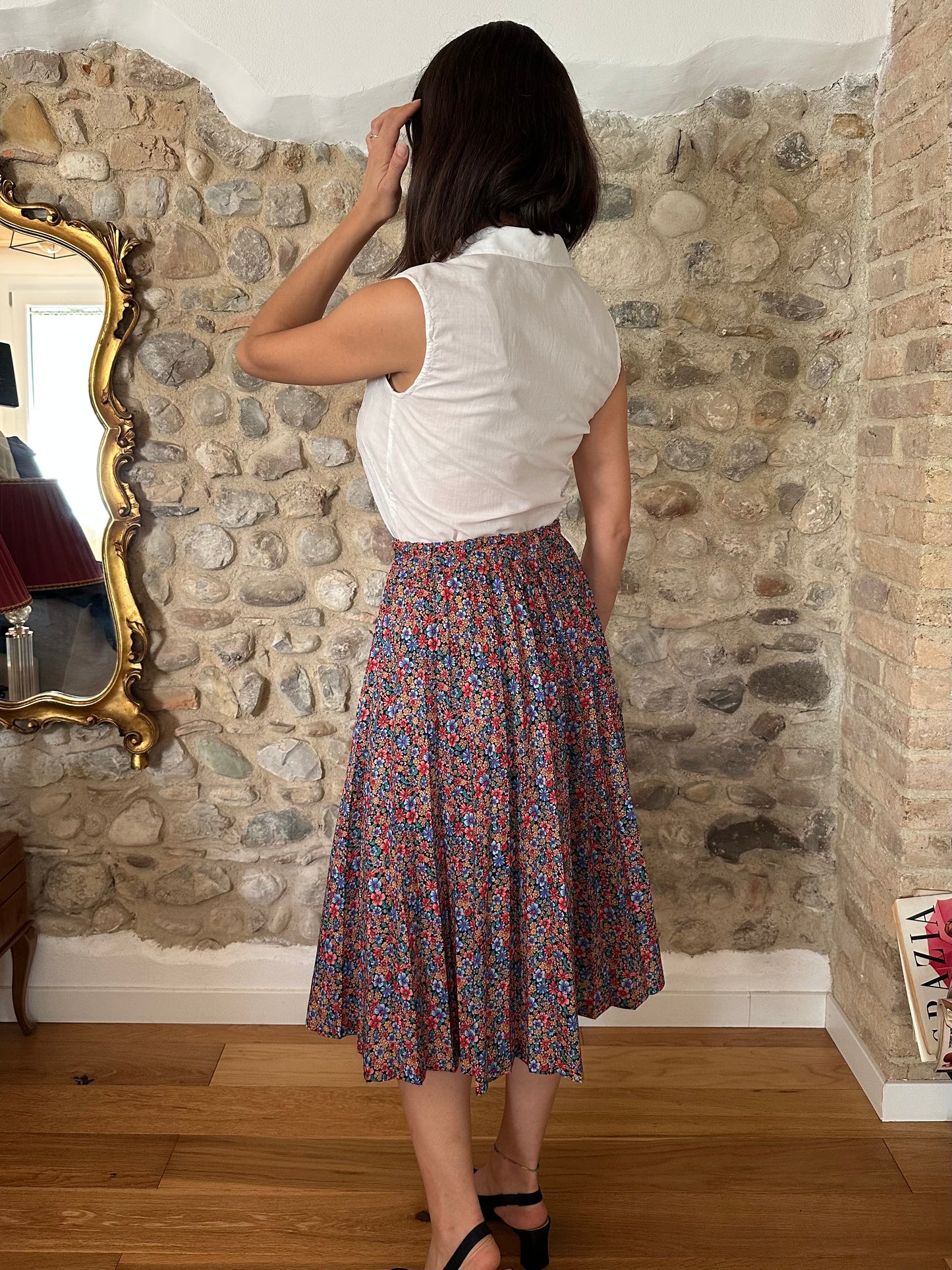 Gonna Sartoriale Vintage Anni ‘70 Fantasia Fiori Tg.38/40