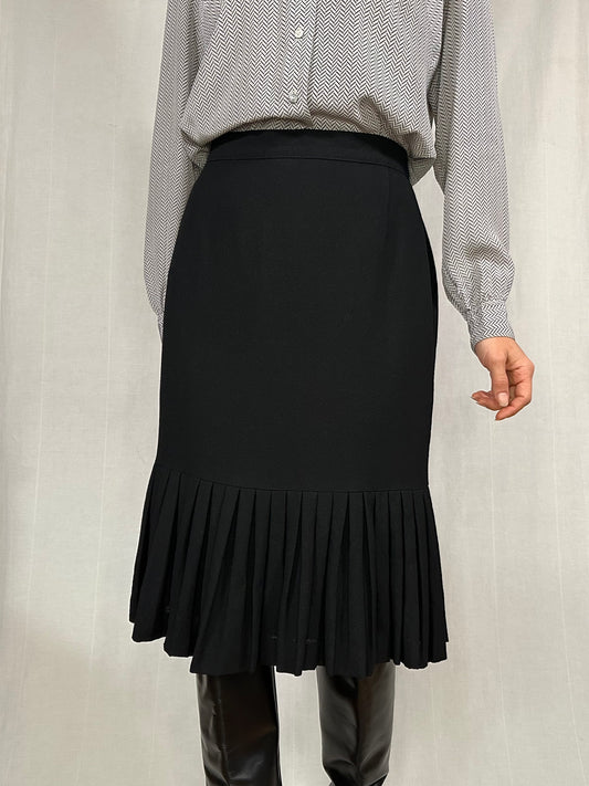 Gonna Anni ‘70/‘80 in Lana Nera con Balza Plissé Tg.44/46