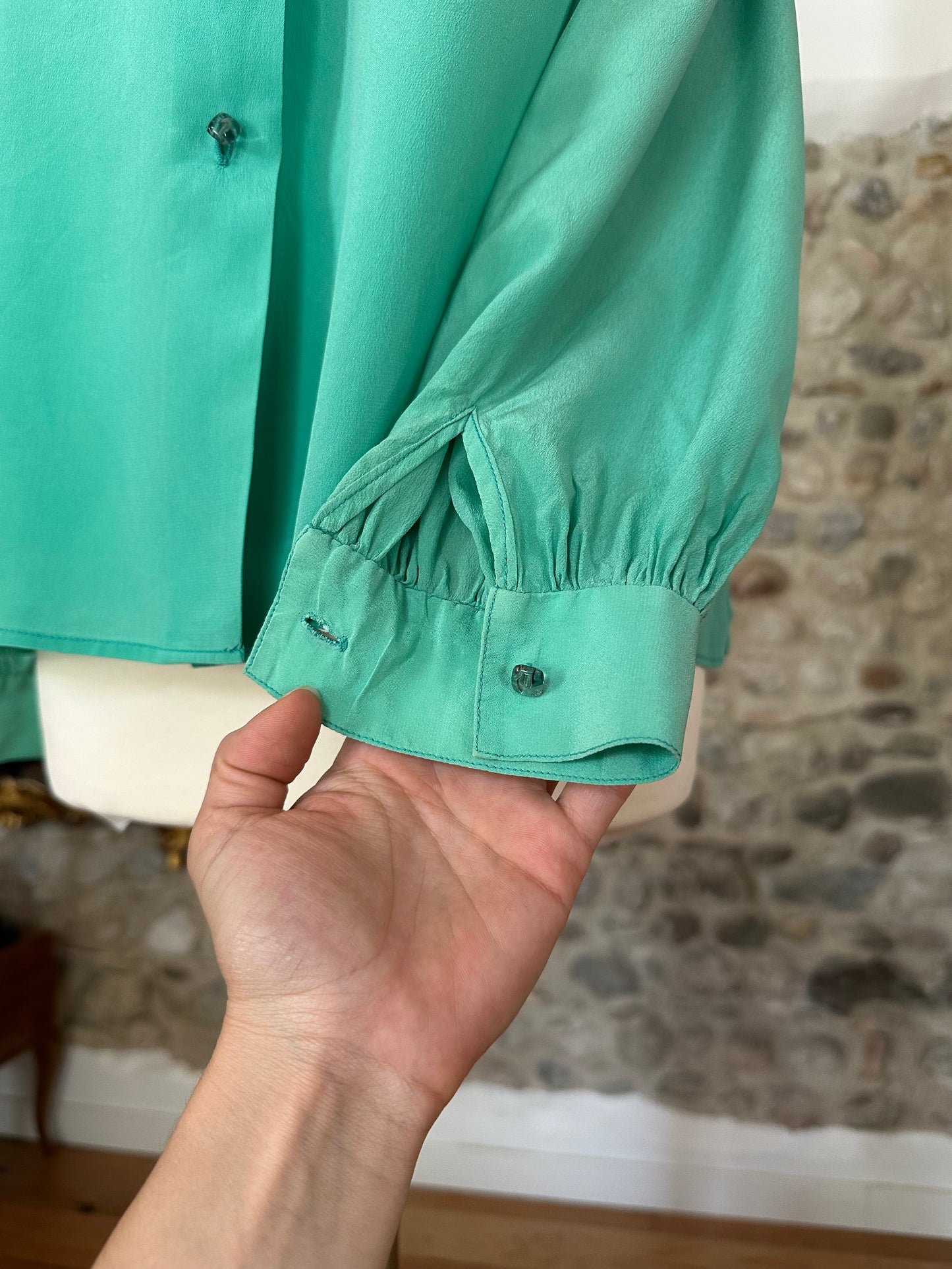 Camicia Vintage Anni ‘80 Sartoriale in Seta Verde Tg.fino 50