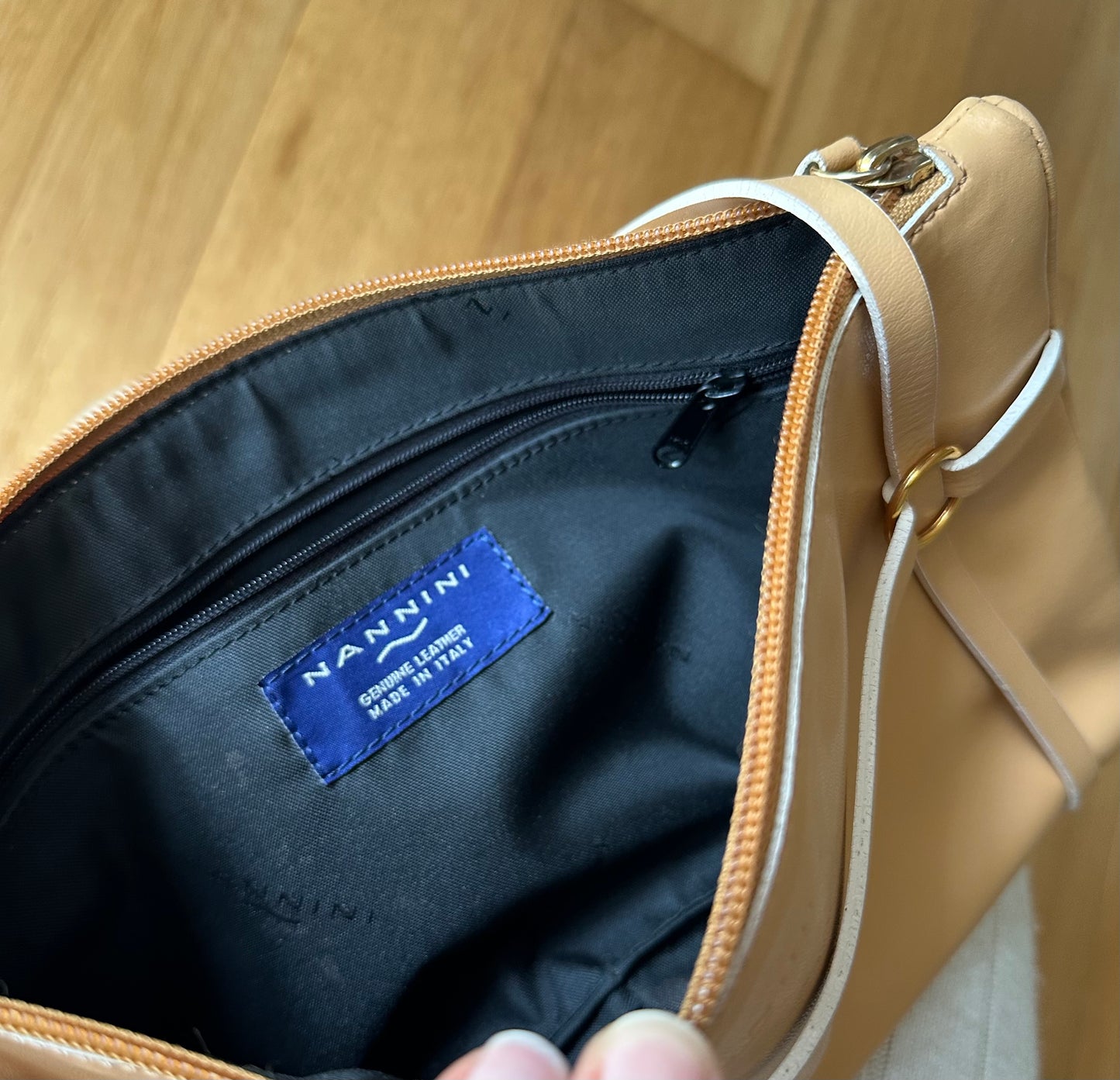 Borsa a Spalla Vintage Nannini in Pelle Beige