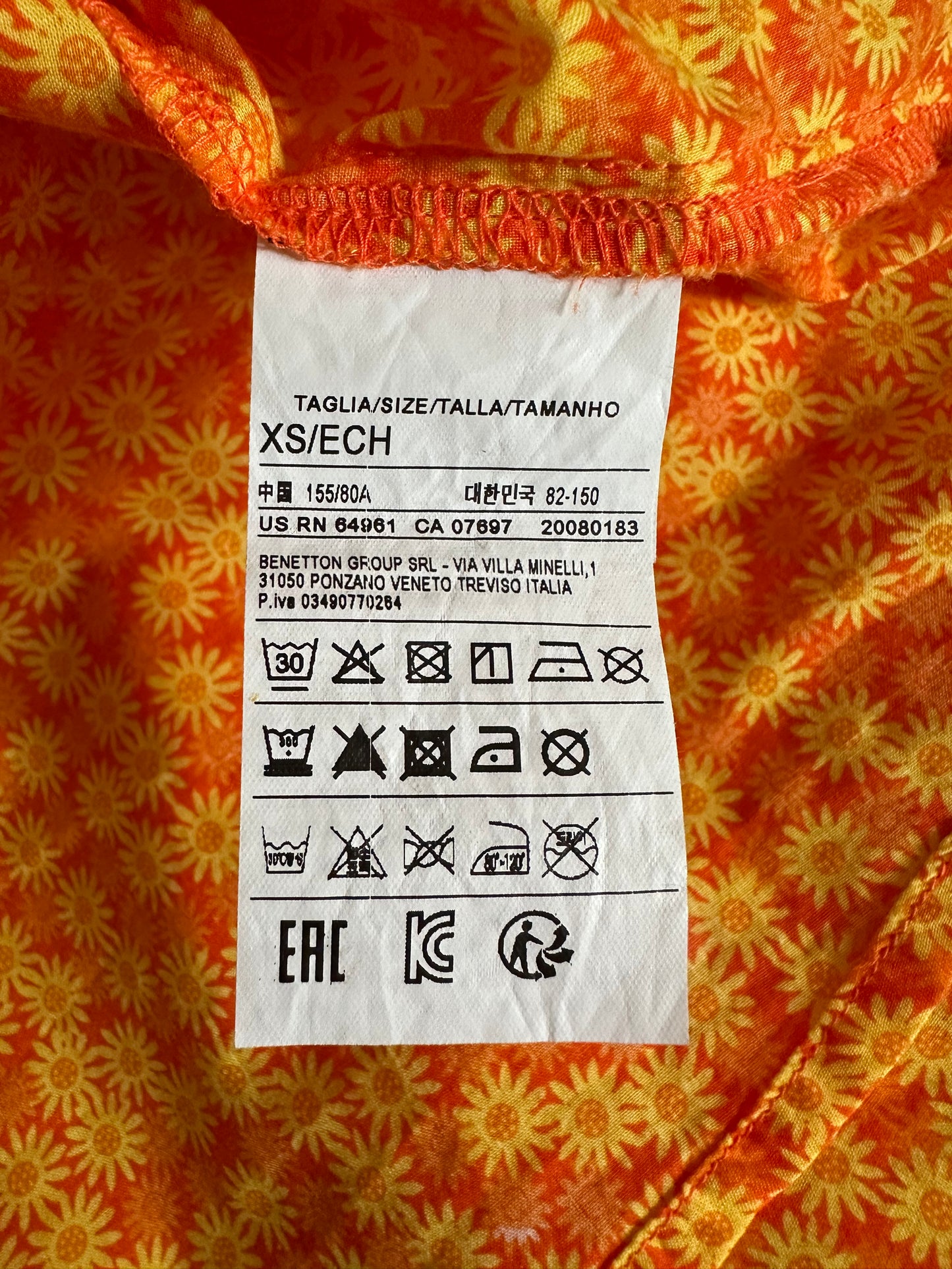 Camicia Benetton Fiori Arancioni Tg.40/42
