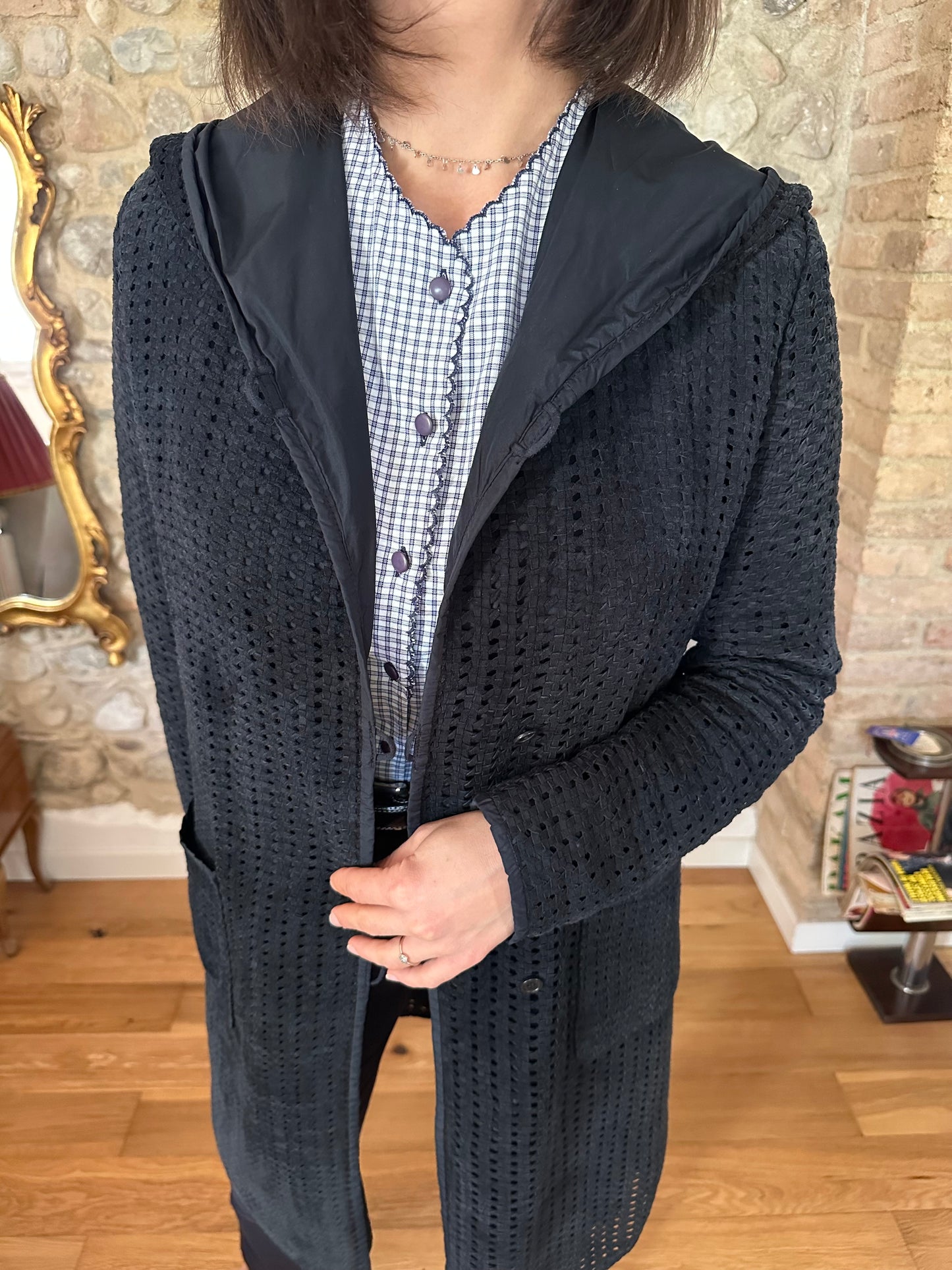 Giacca Lunga ‘S Max Mara in Pelle Scamosciata Intrecciata Blu Tg.40/42