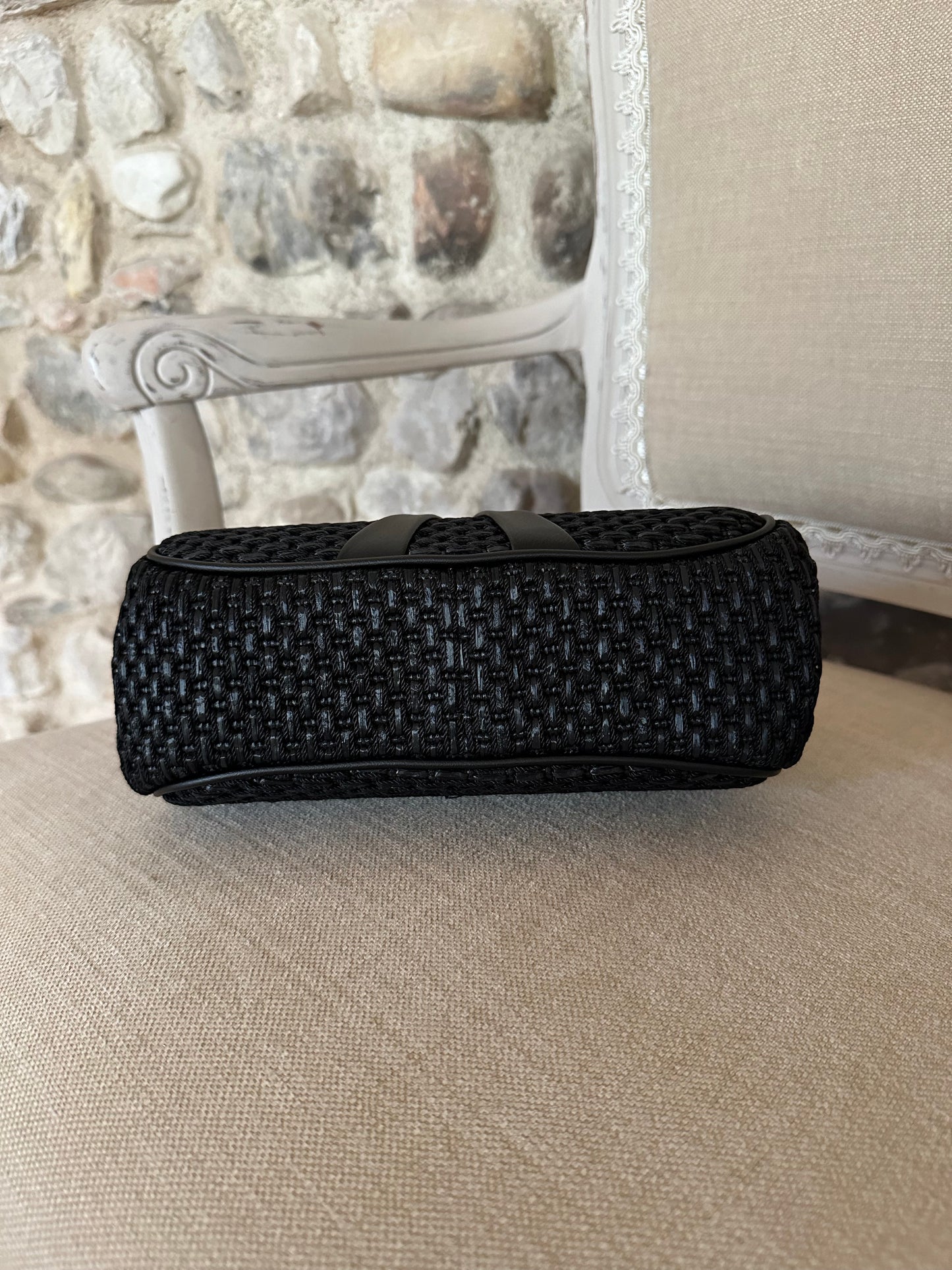 Borsa Nuova in Rafia e Similpelle in Stile anni ‘60 Nera