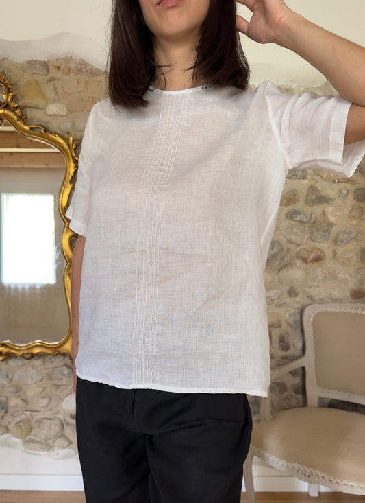 Blusa Carla Carini Vintage Anni ‘90 in Lino Bianca Tg.42/44