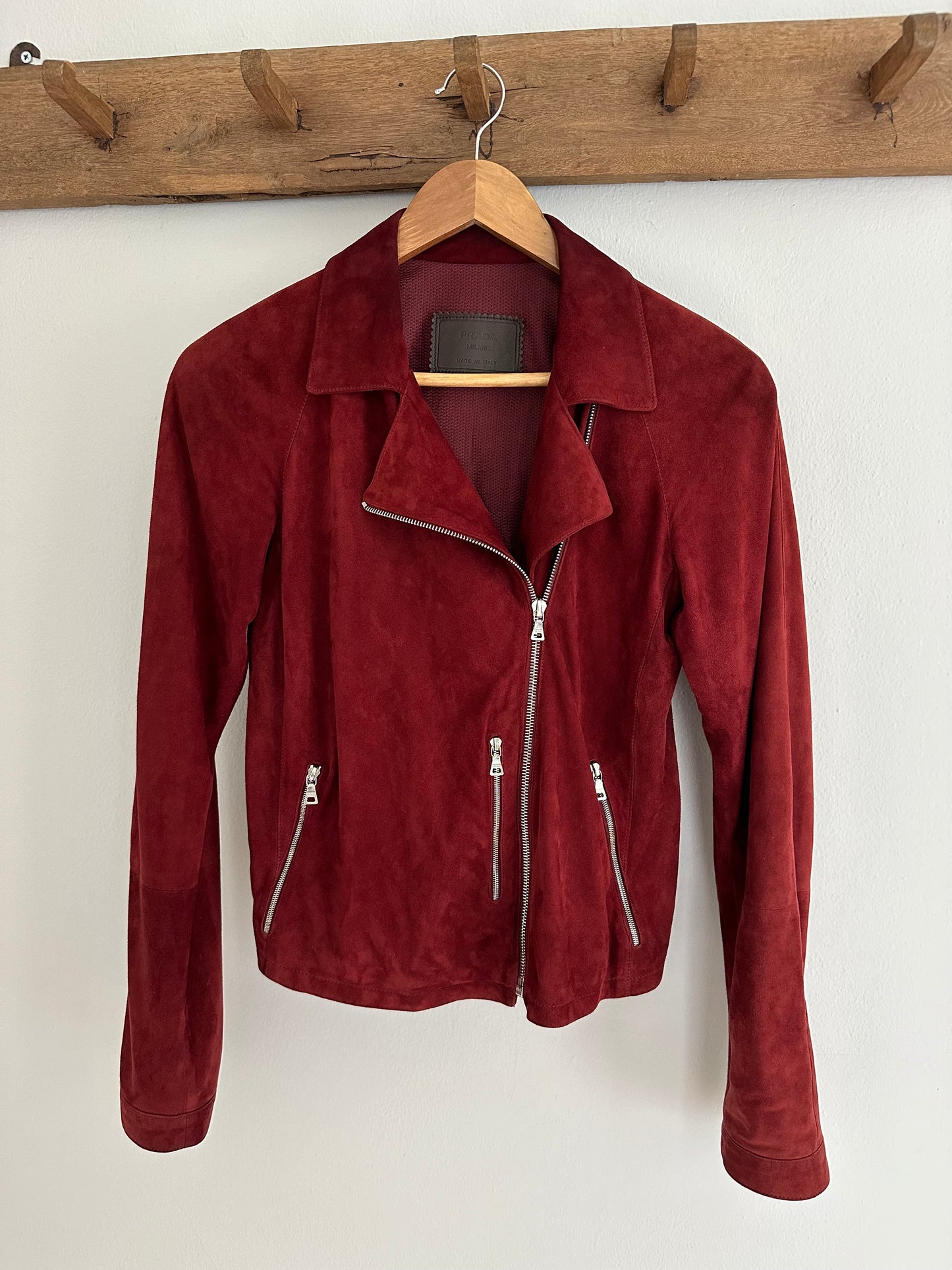 Giubbotto Prada Anni 2000 in Pelle Scamosciata Bordeaux Tg.40/42