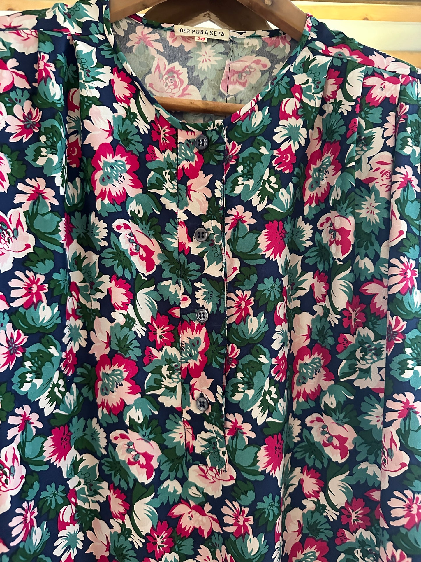Abito Vintage Anni ‘80 in Seta Fantasia Fiori Tg.44/46