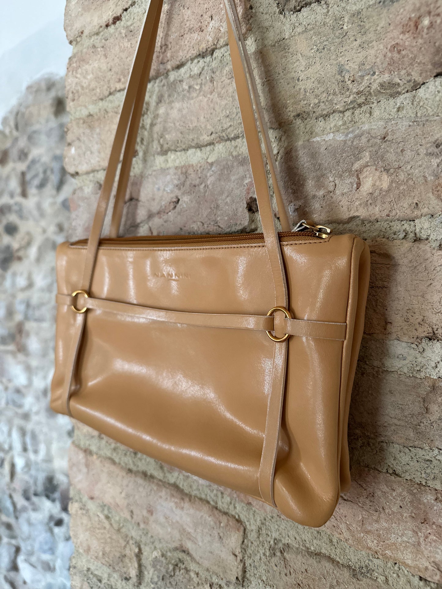 Borsa a Spalla Vintage Nannini in Pelle Beige