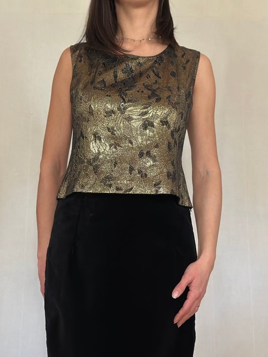 Sottogiacca Anni ‘70/‘80 in Lurex Oro con Paillettes e Perline Nere