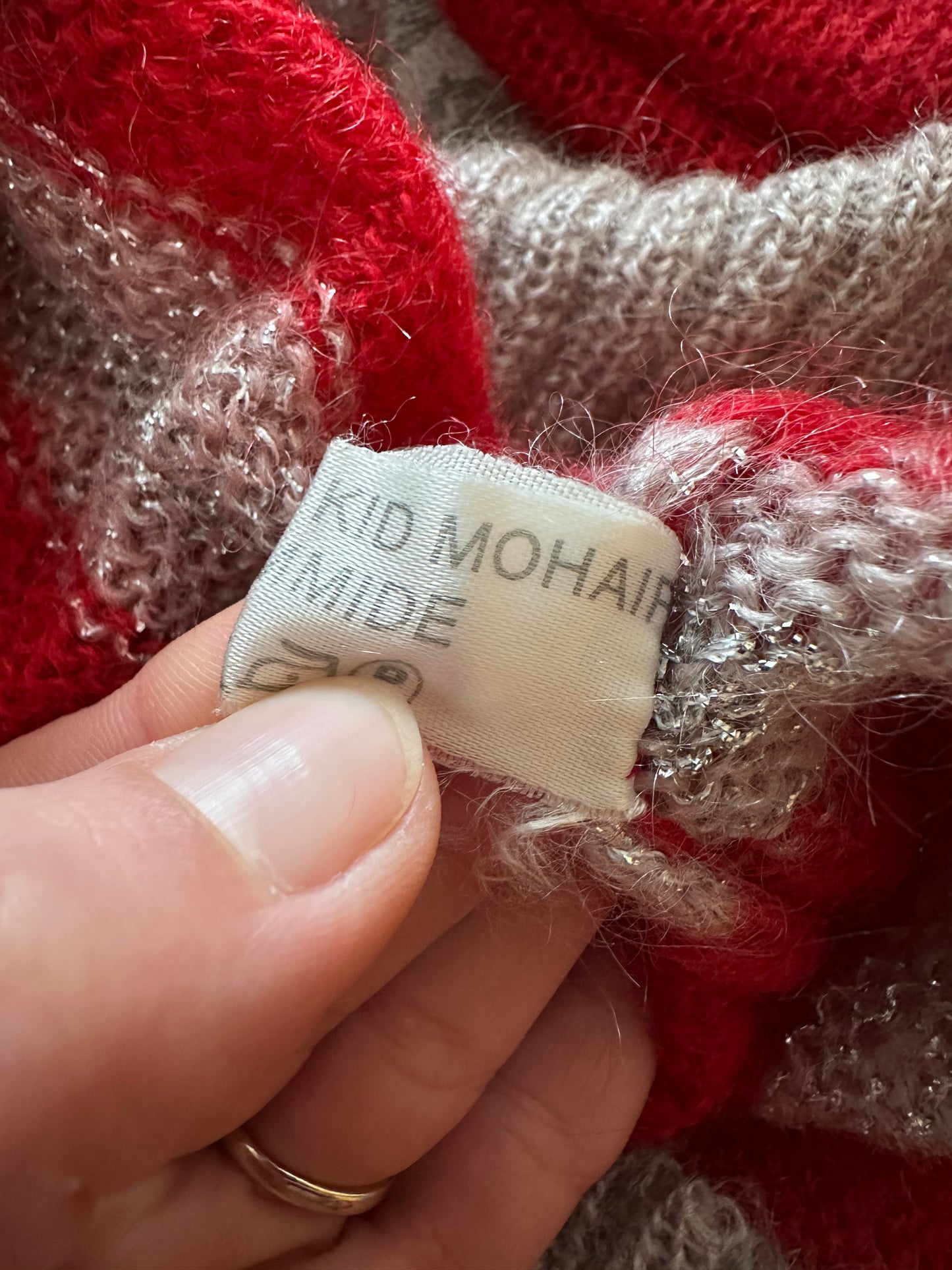 Cardigan Vintage Anni ‘80 Le Bambole Misto Superkid Mohair Rosso e Argento Tg.42/44