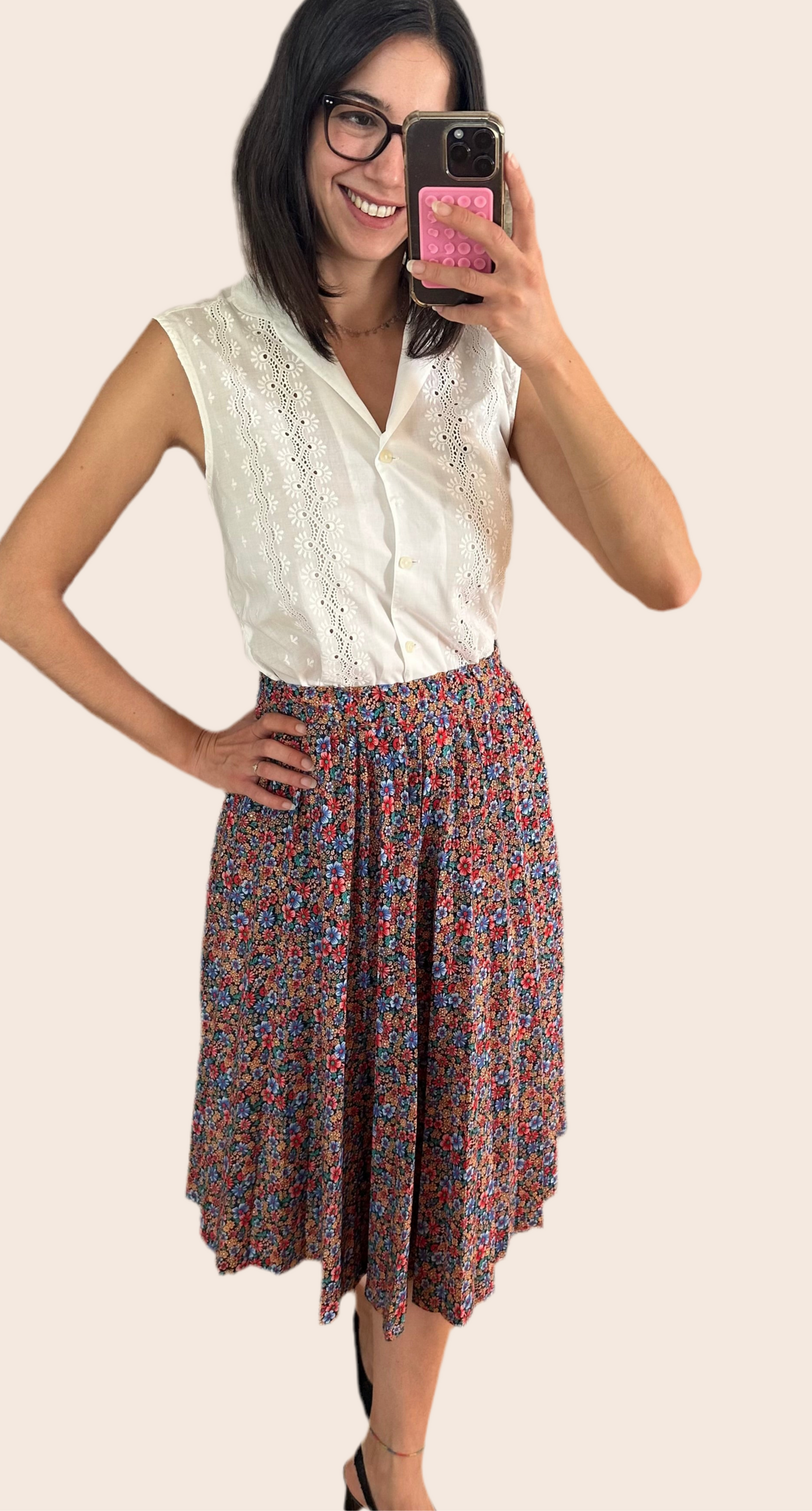 Gonna Sartoriale Vintage Anni ‘70 Fantasia Fiori Tg.38/40