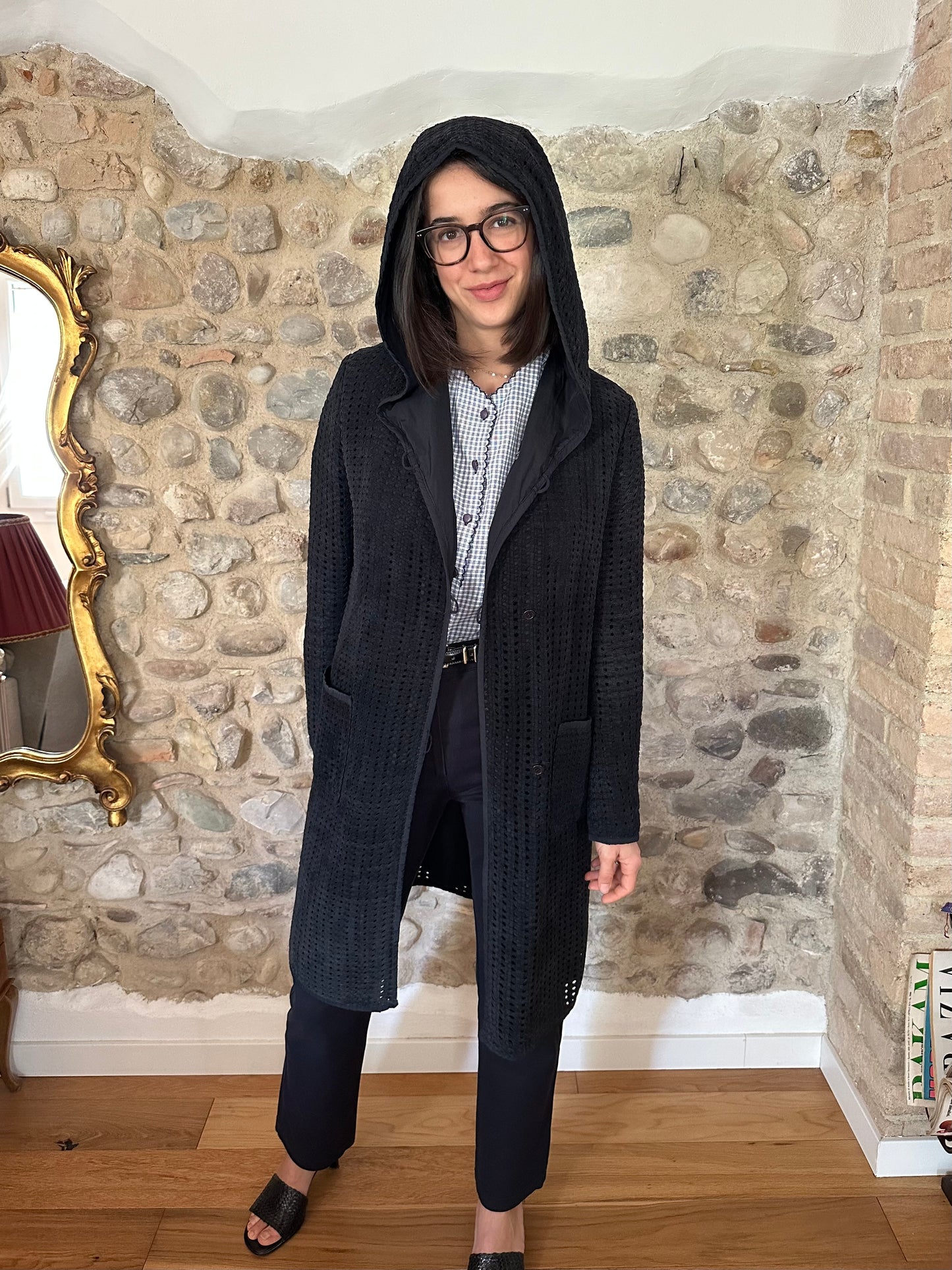 Giacca Lunga ‘S Max Mara in Pelle Scamosciata Intrecciata Blu Tg.40/42
