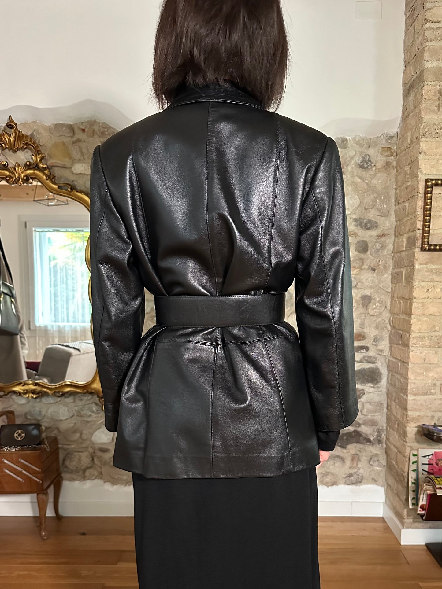 Giacca Vintage in Pelle Nera Tg.40/42
