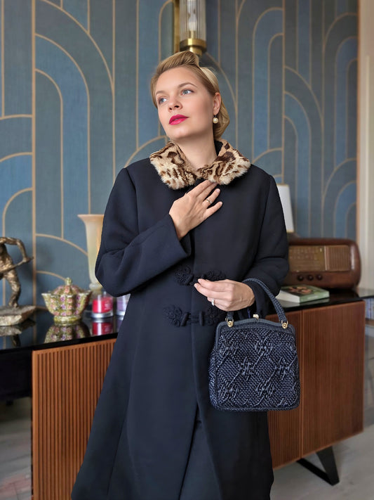 Borsa Vintage Anni ‘50/‘60 in Rafia Nera