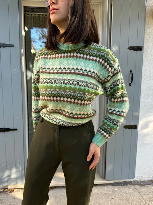 Maglione Vintage Stefanel Anni ‘90 Fantasia Verde Acqua Tg.36/38/40