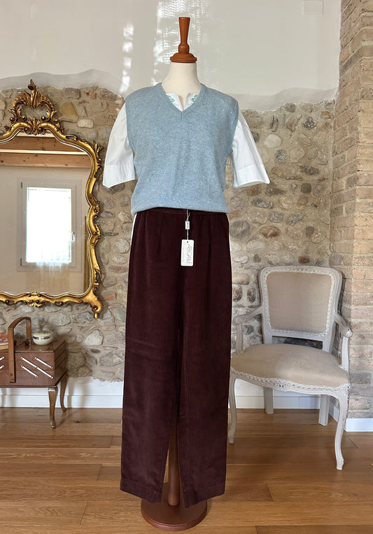 Pantalone Vintage Nuovo in Velluto a Costine Marrone Tg.40
