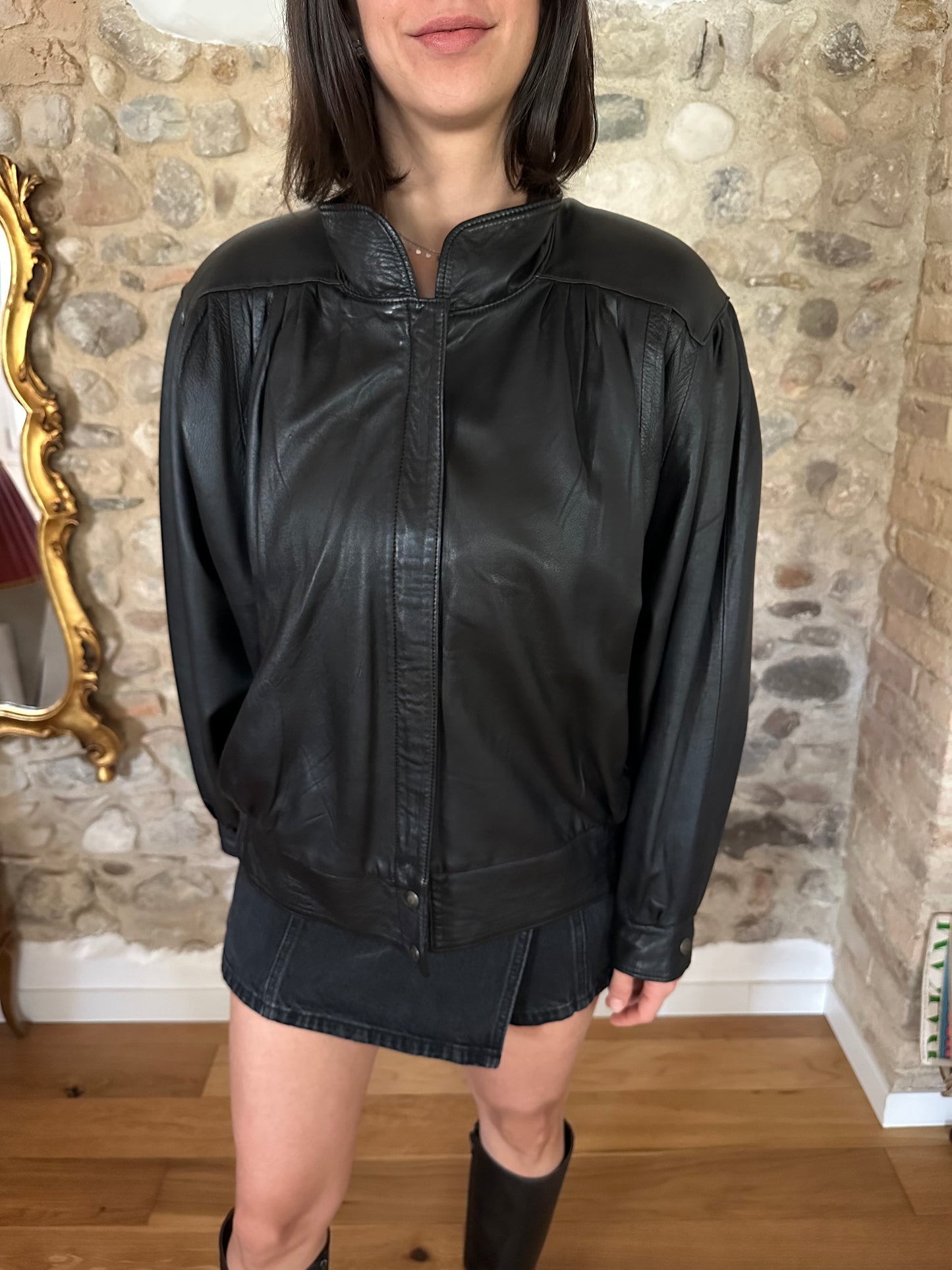 Giubbotto Vintage Anni ‘80 in Pelle Nero Tg.44/46
