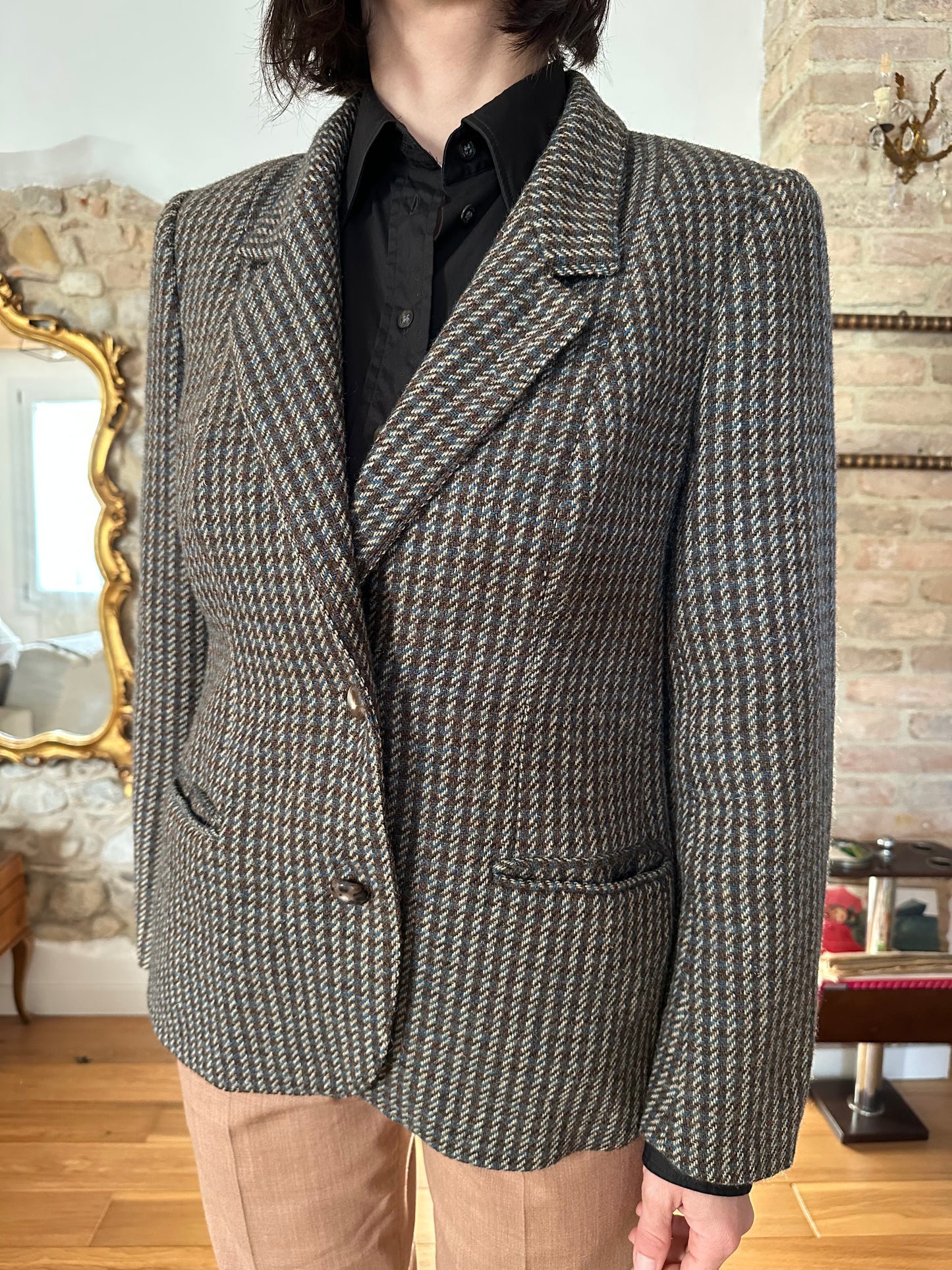 Giacca Corilady Anni ‘90 in Lana Marrone/Panna/Blu Tg.42/44