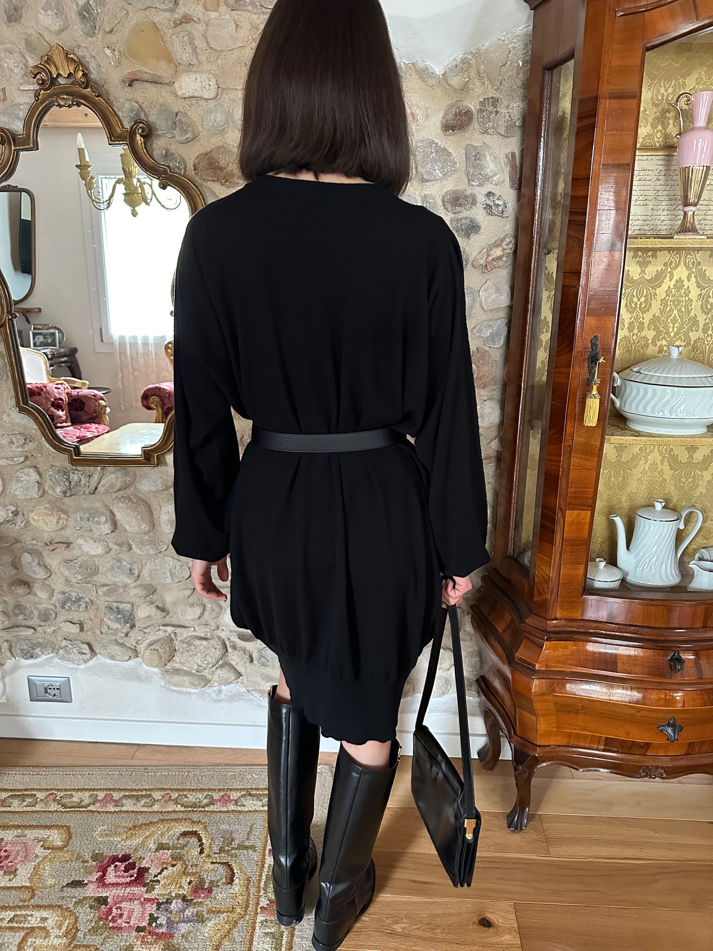 Cardigan Yves Saint Laurent Lungo in Lana Nero Tg.Unica