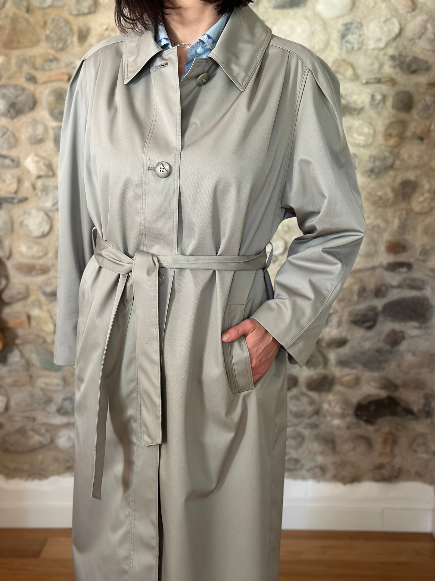 Trench Lungo Vintage Nino Anni ‘80 Grigio Perla Tg.fino 50