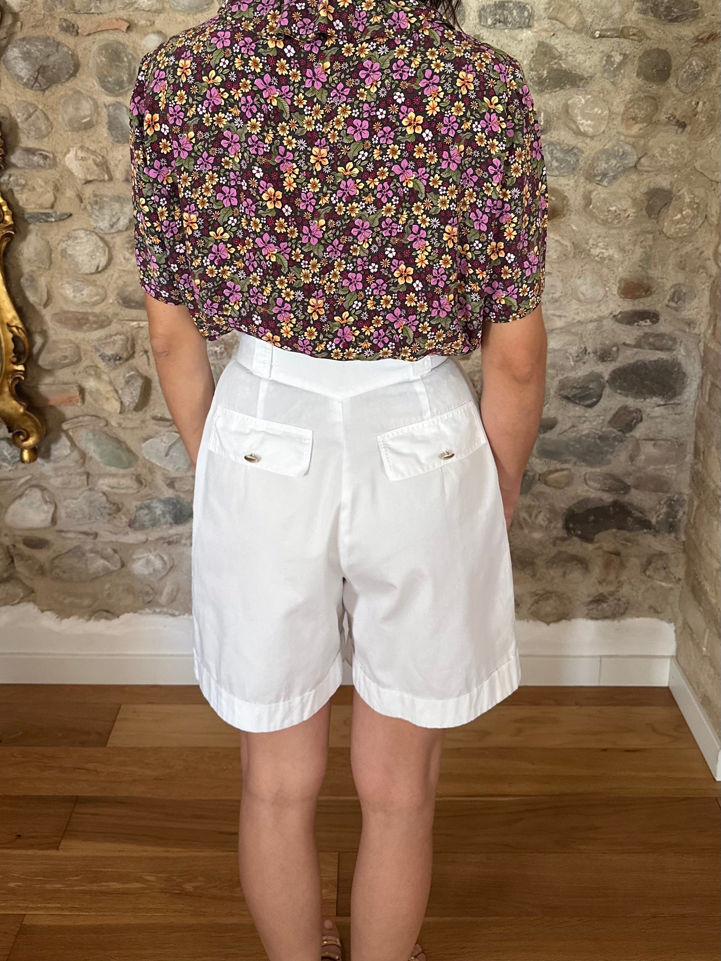 Bermuda Vintage Anni ‘80 a Vita Altissima in Cotone Bianco Tg.38/40