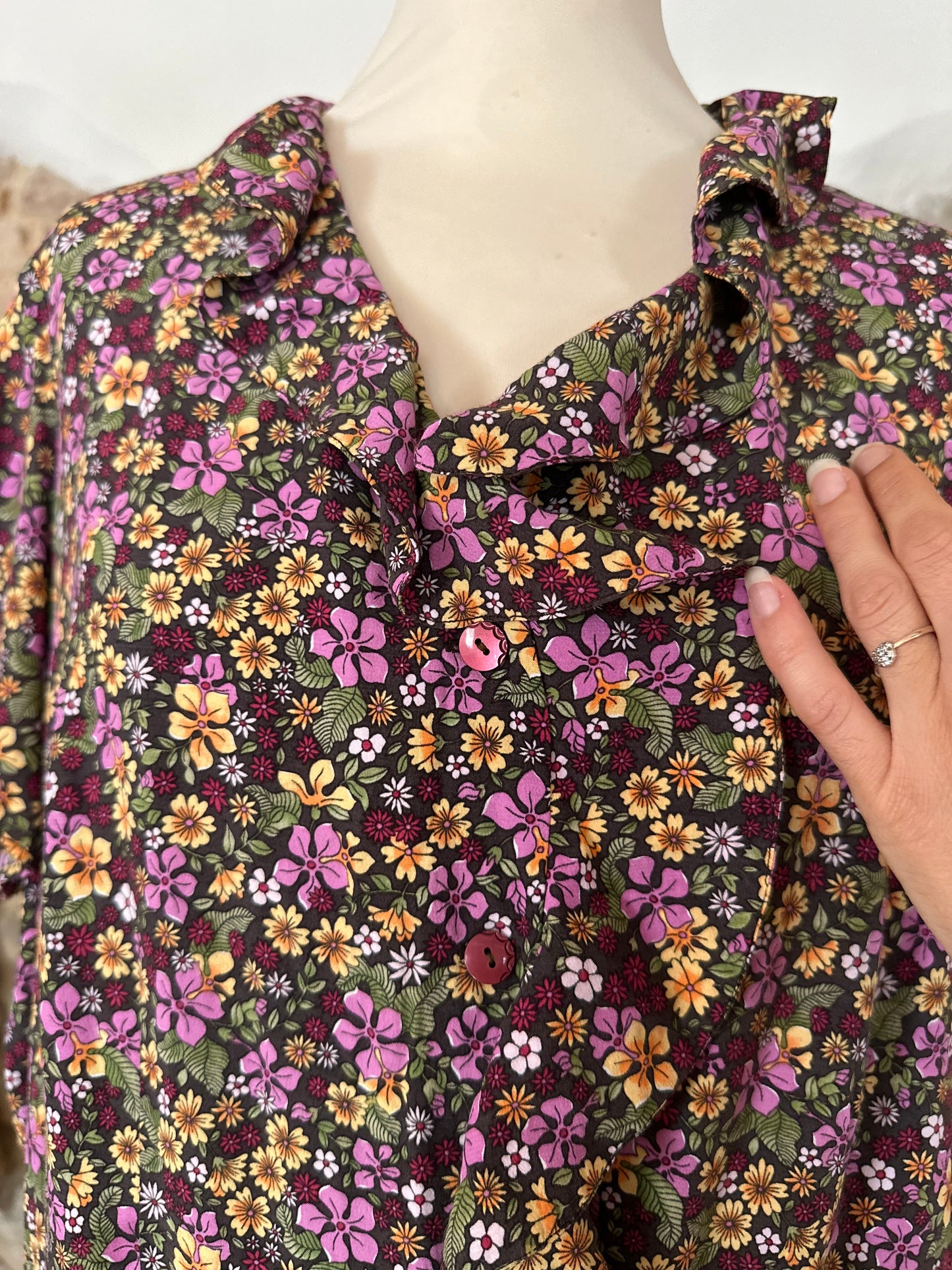 Camicia Vintage Anni ‘70 Sartoriale Fantasia Fiorellini Tg.fino 50
