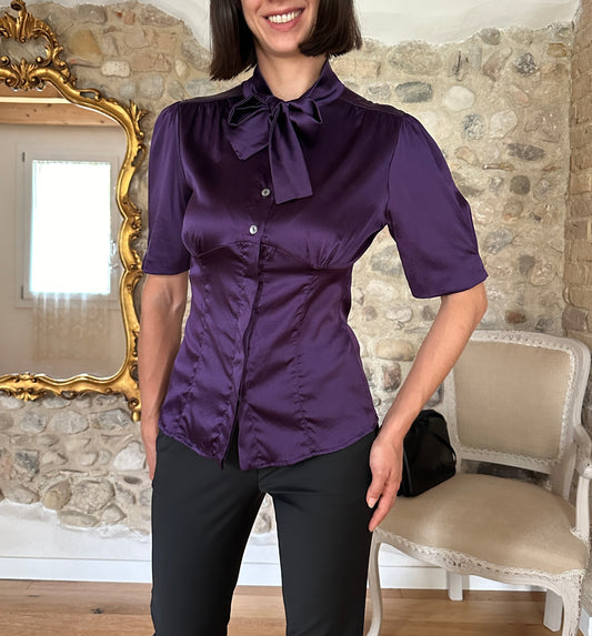 Camicia con Fiocco Tunnel Collection in Raso di Seta Viola Tg.40/42
