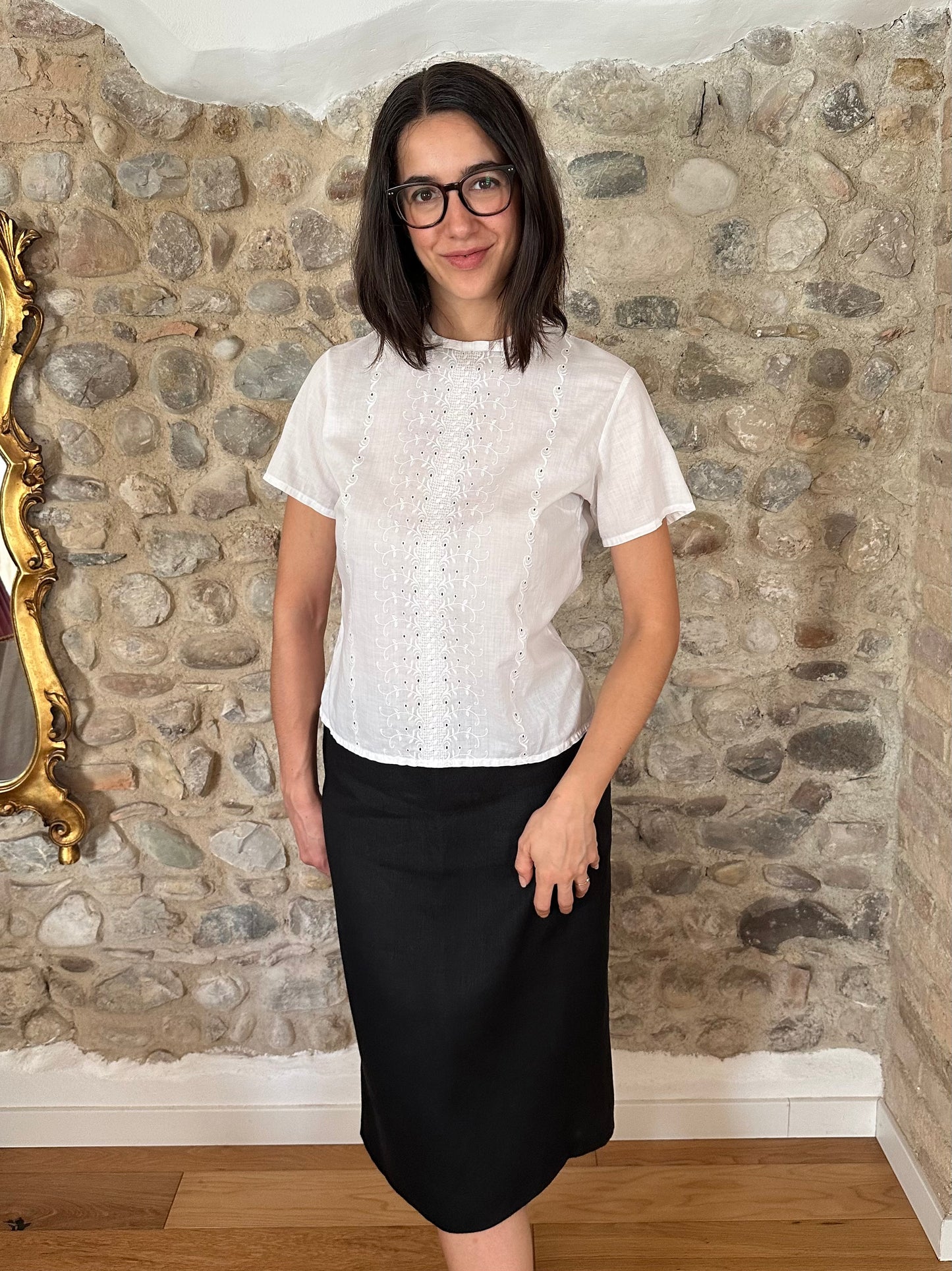 Camicia Anni ‘60 con Fiocco in Cotone Bianca Tg.40/42