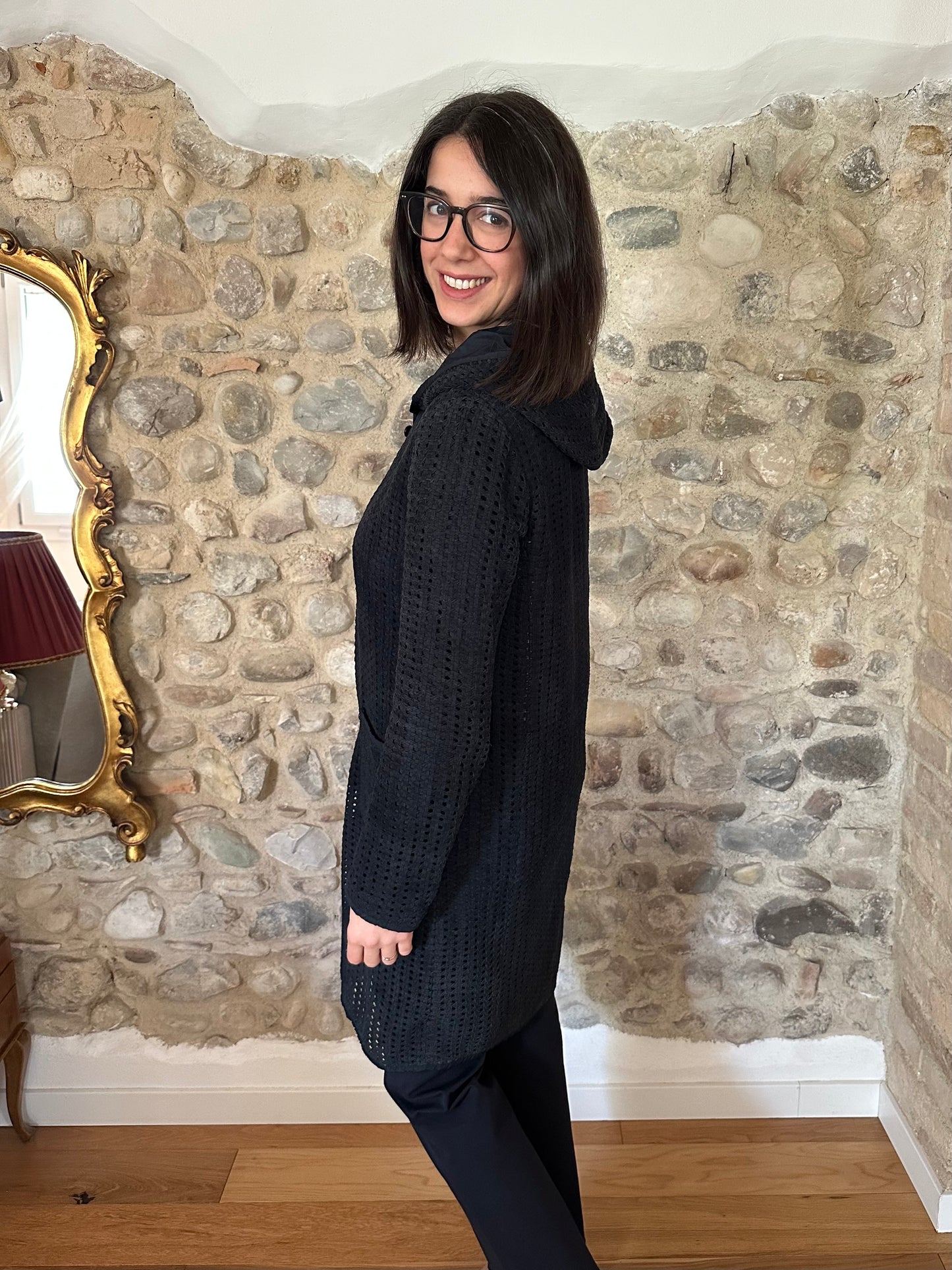 Giacca Lunga ‘S Max Mara in Pelle Scamosciata Intrecciata Blu Tg.40/42
