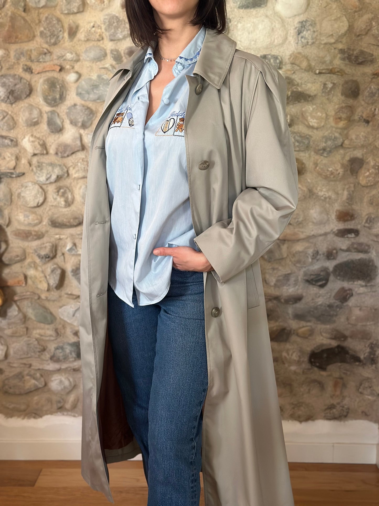 Trench Lungo Vintage Nino Anni ‘80 Grigio Perla Tg.fino 50