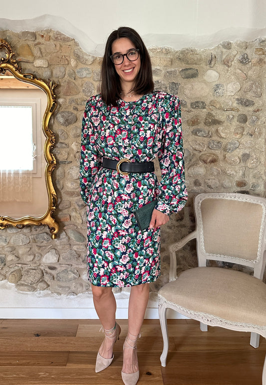 Abito Vintage Anni ‘80 in Seta Fantasia Fiori Tg.44/46