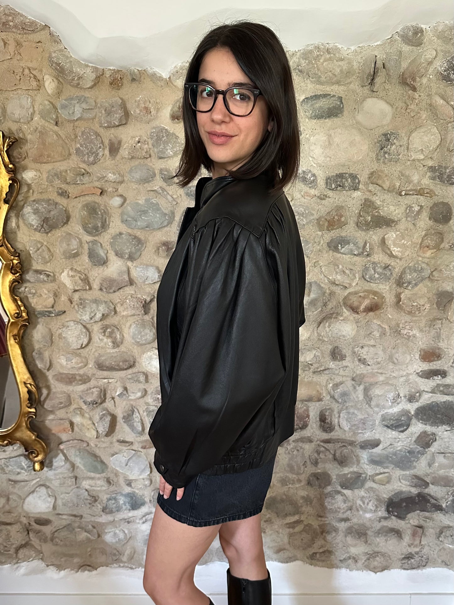 Giubbotto Vintage Anni ‘80 in Pelle Nero Tg.44/46