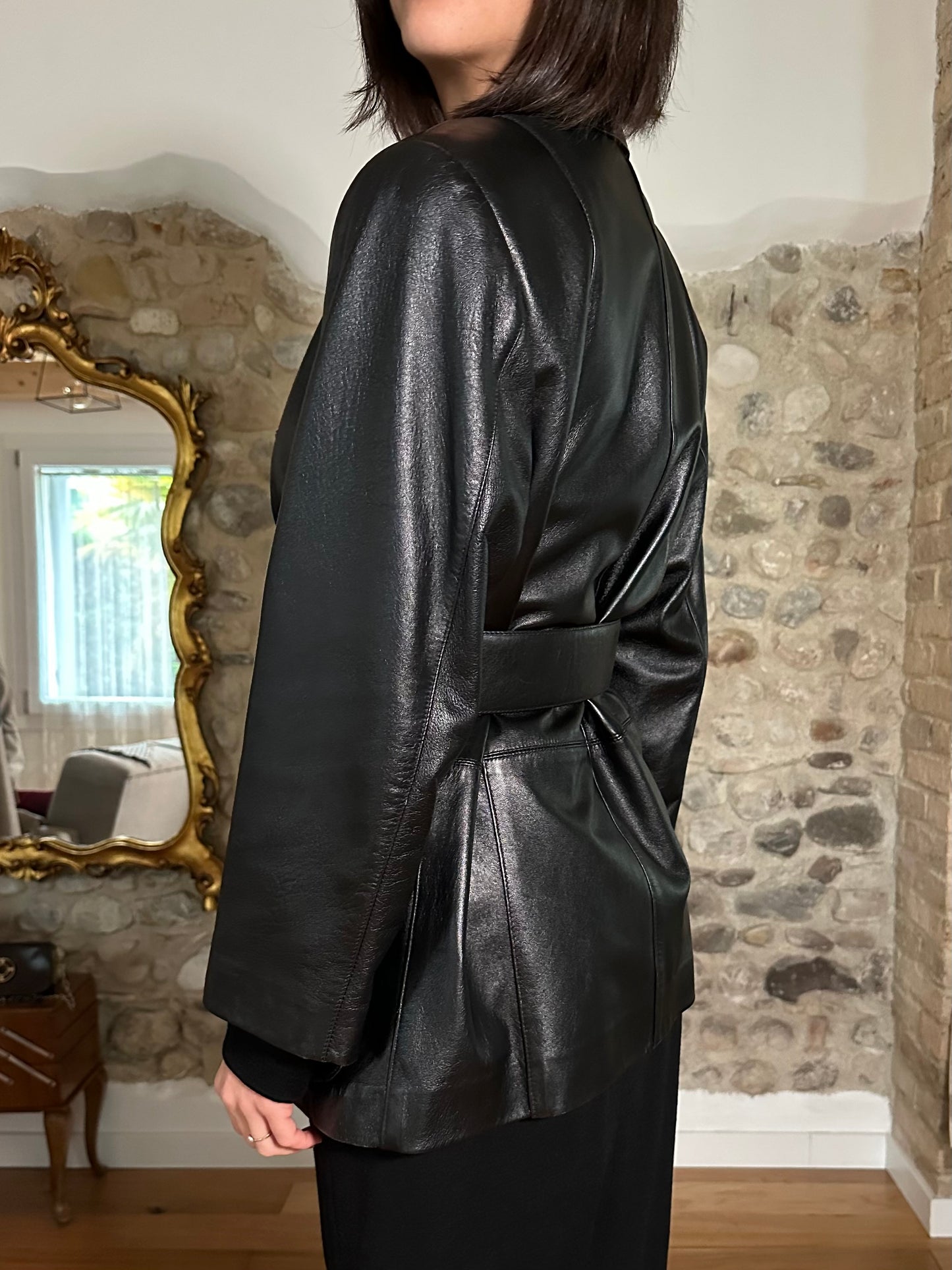 Giacca Vintage in Pelle Nera Tg.40/42