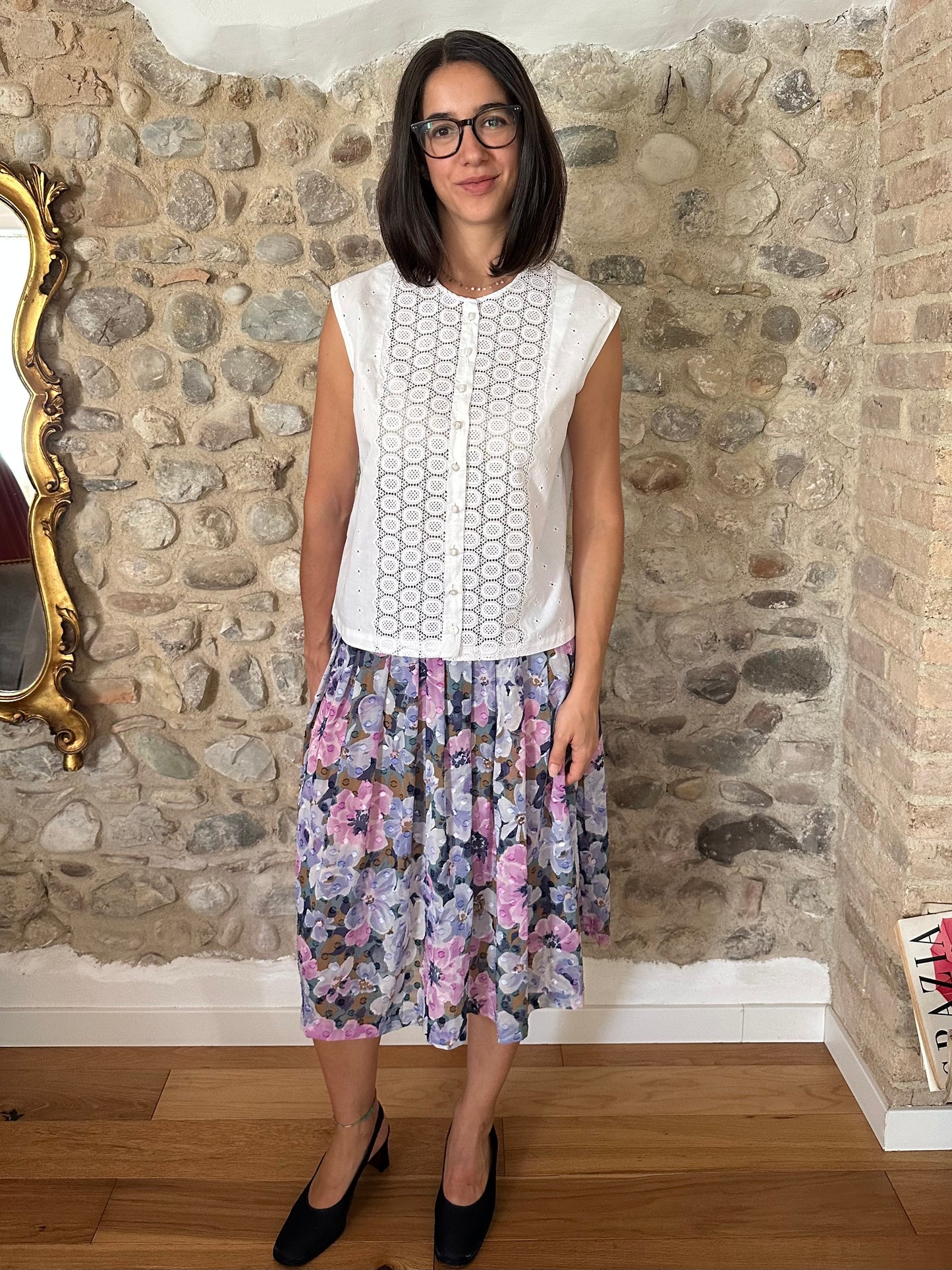 Camicetta Smanicata Vintage Anni ‘60 Sartoriale in Cotone Bianca Tg.44/46
