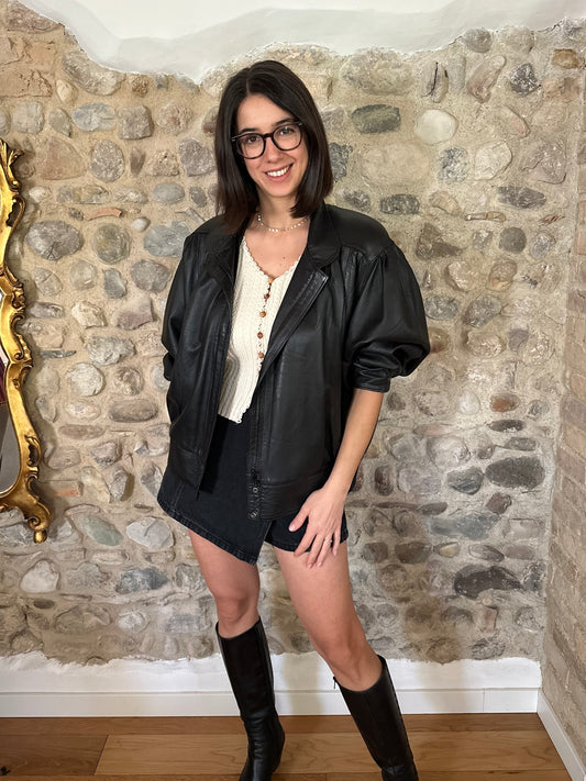 Giubbotto Vintage Anni ‘80 in Pelle Nero Tg.44/46