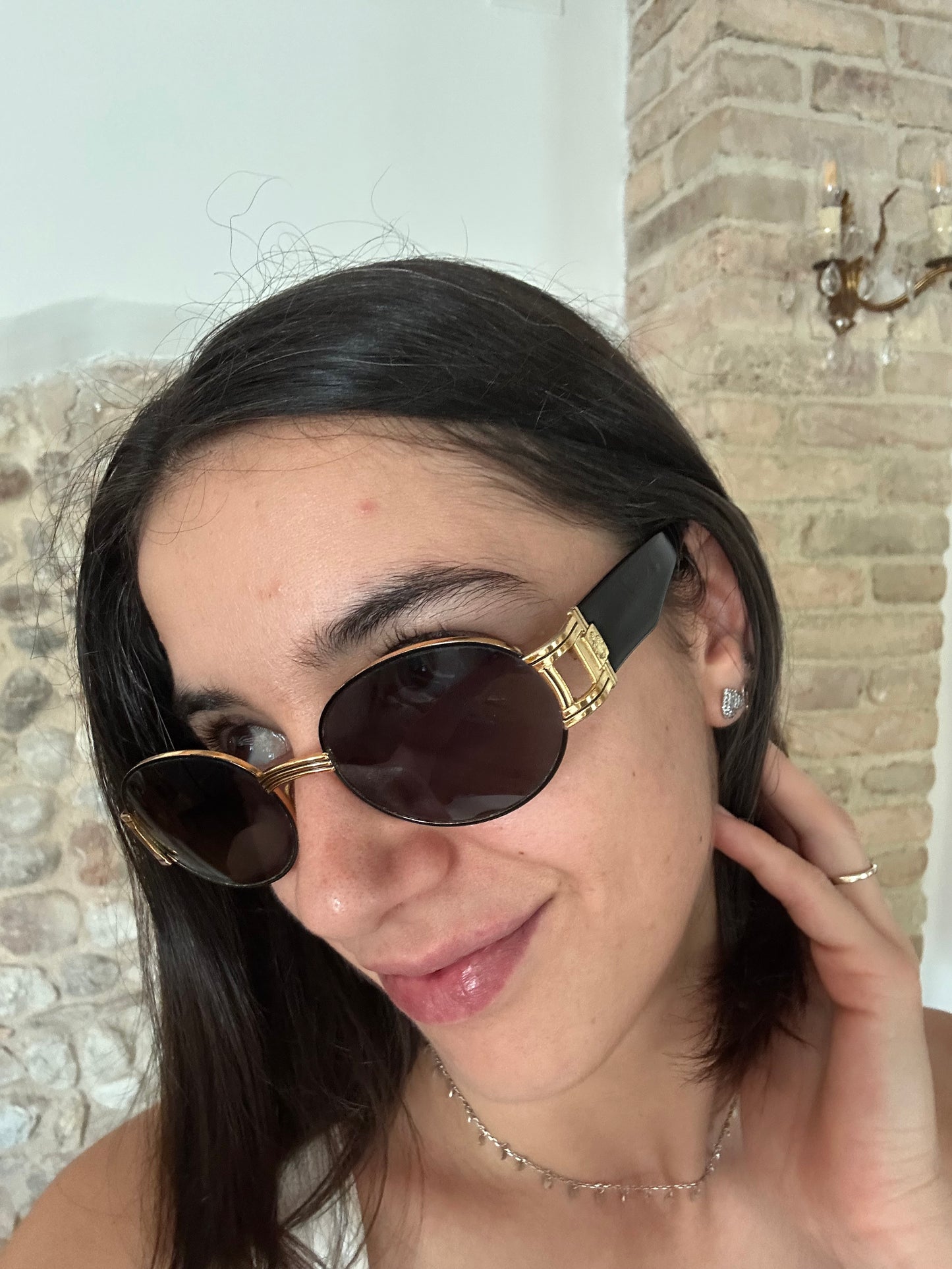 Occhiali da Sole Vintage Anni ‘90 Von Fürstenberg Neri e Oro