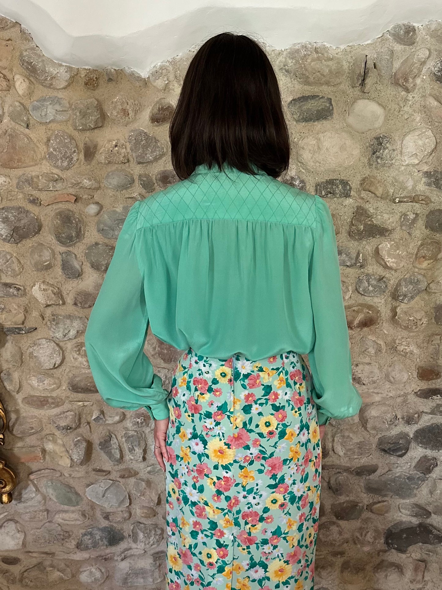 Camicia Vintage Anni ‘80 Sartoriale in Seta Verde Tg.fino 50