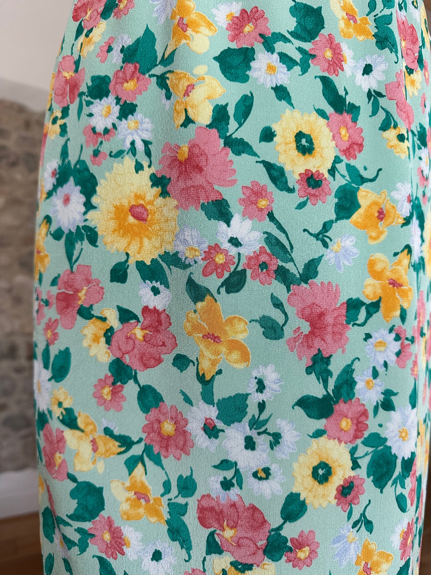 Gonna Vintage Anni ‘70 in Viscosa Floreale Verde Acqua Tg.44
