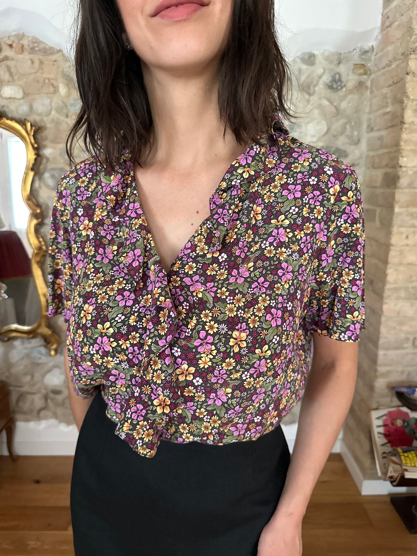Camicia Vintage Anni ‘70 Sartoriale Fantasia Fiorellini Tg.fino 50