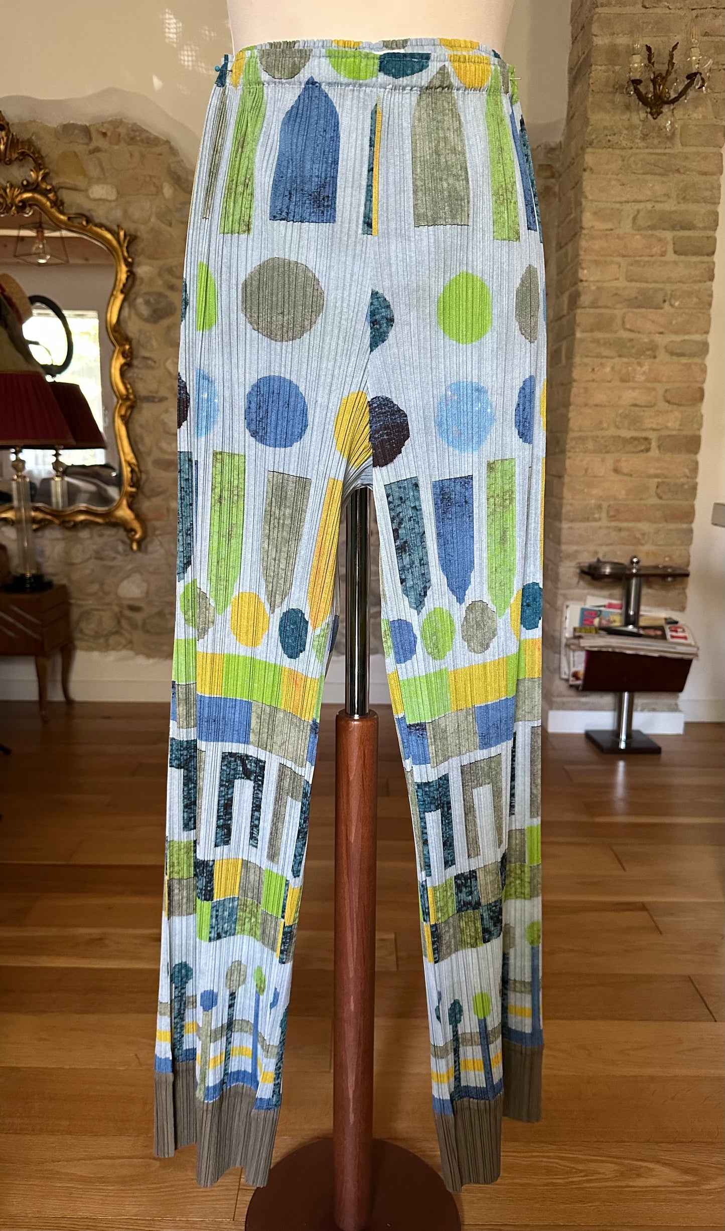 Pantalone Pleats Please Issey Miyake Multicolor Geometrico Azzurro Tg.fino 46