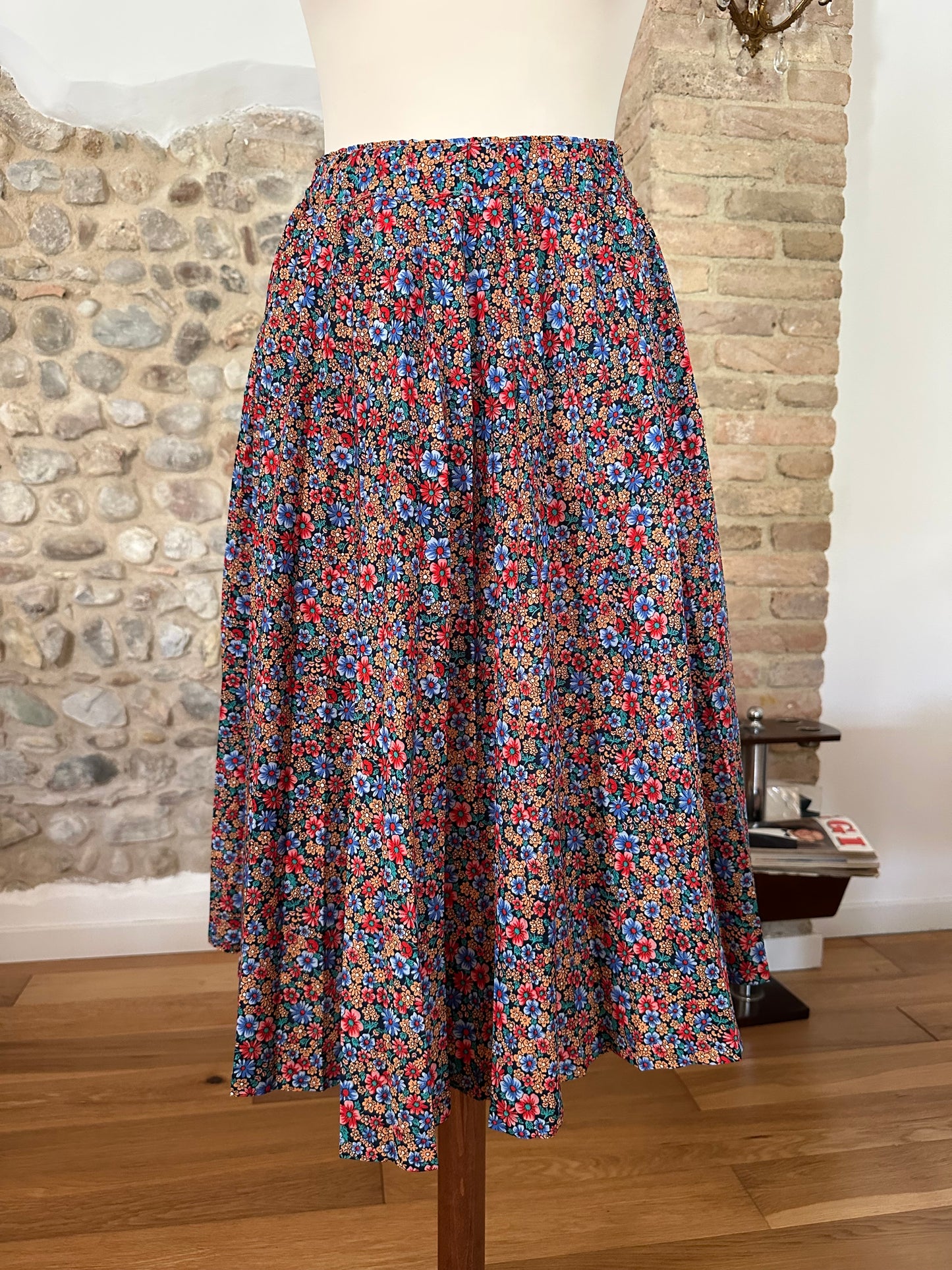 Gonna Sartoriale Vintage Anni ‘70 Fantasia Fiori Tg.38/40