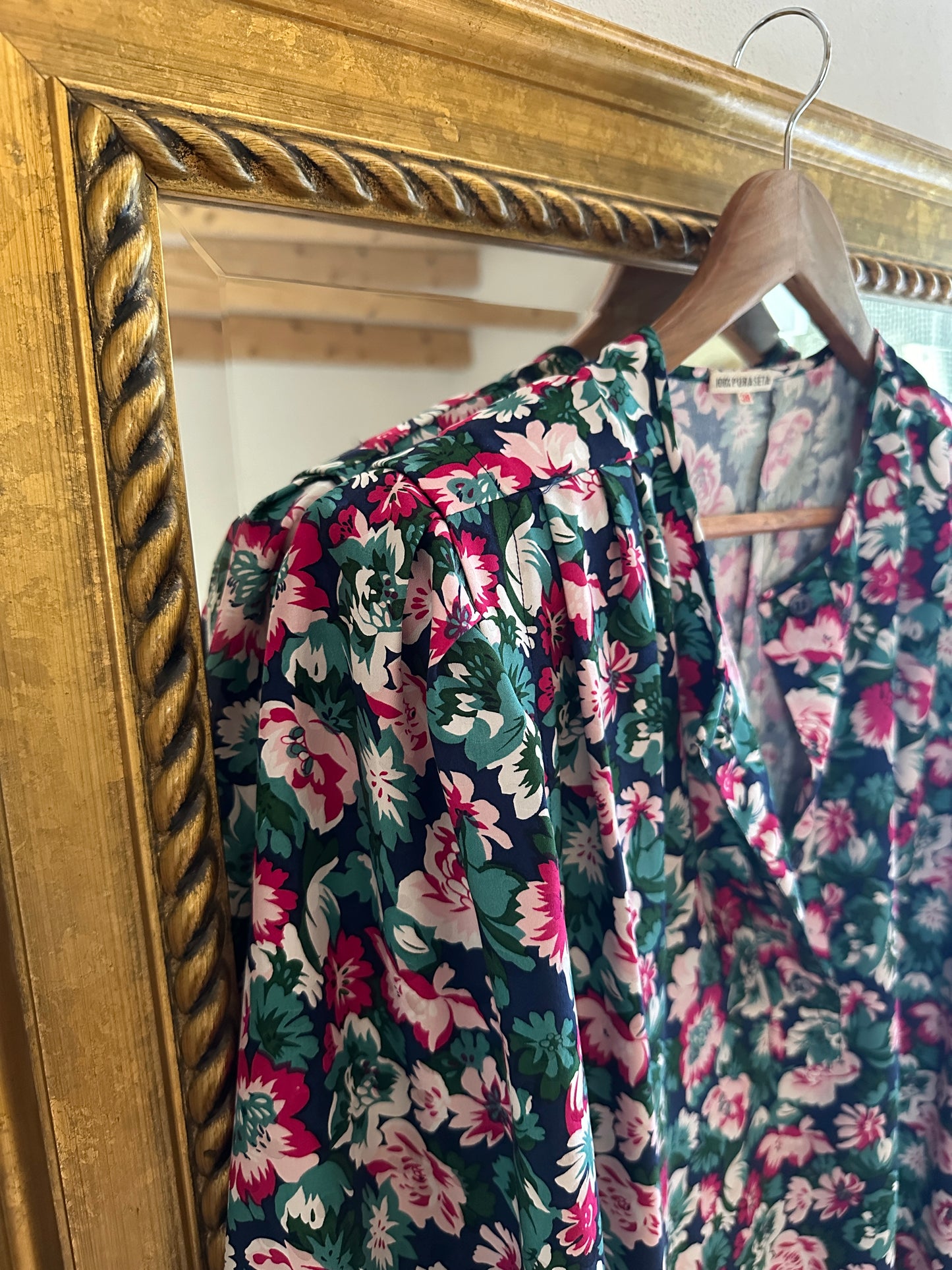 Abito Vintage Anni ‘80 in Seta Fantasia Fiori Tg.44/46